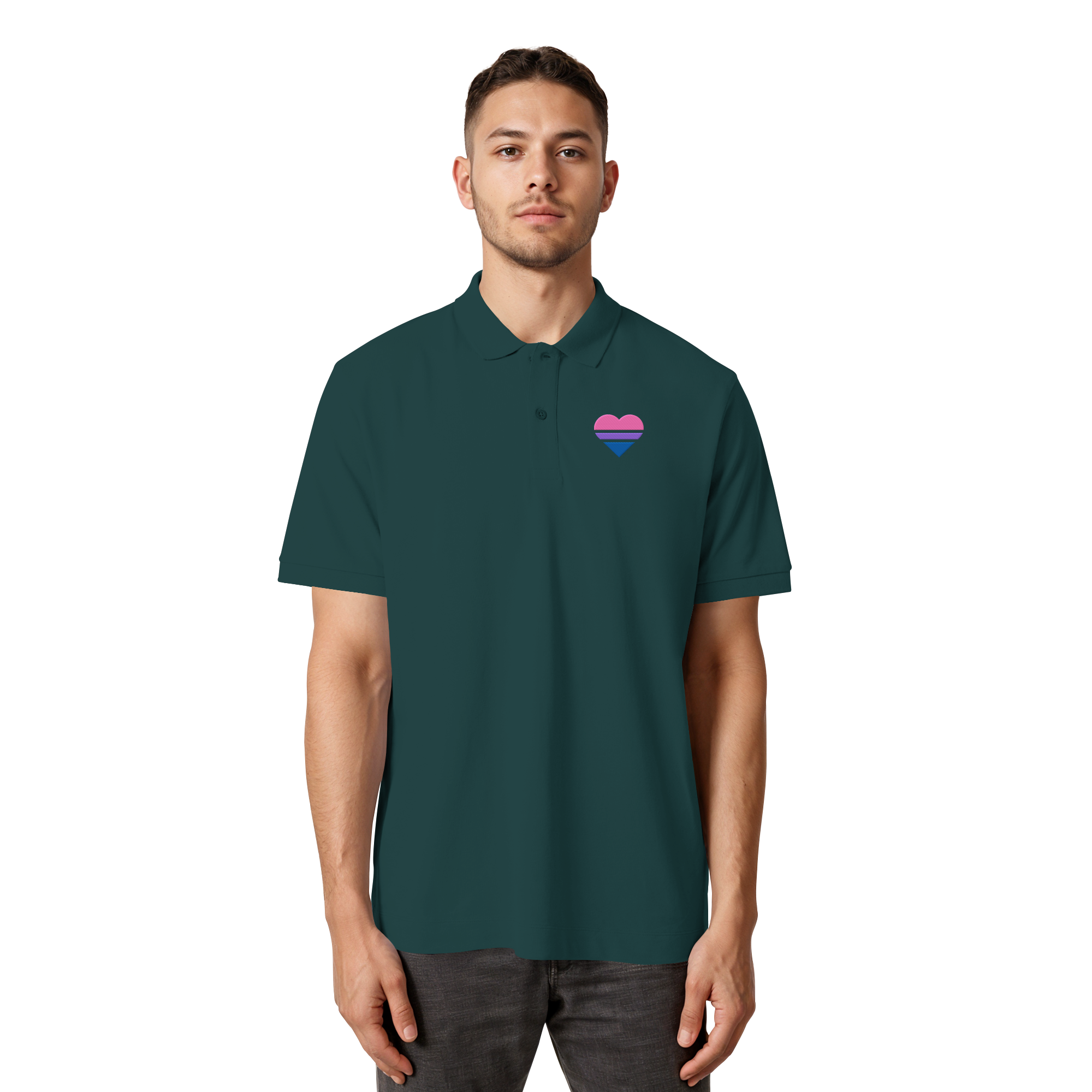 Organic Poloshirt - Bisexual Flag Herz Stick