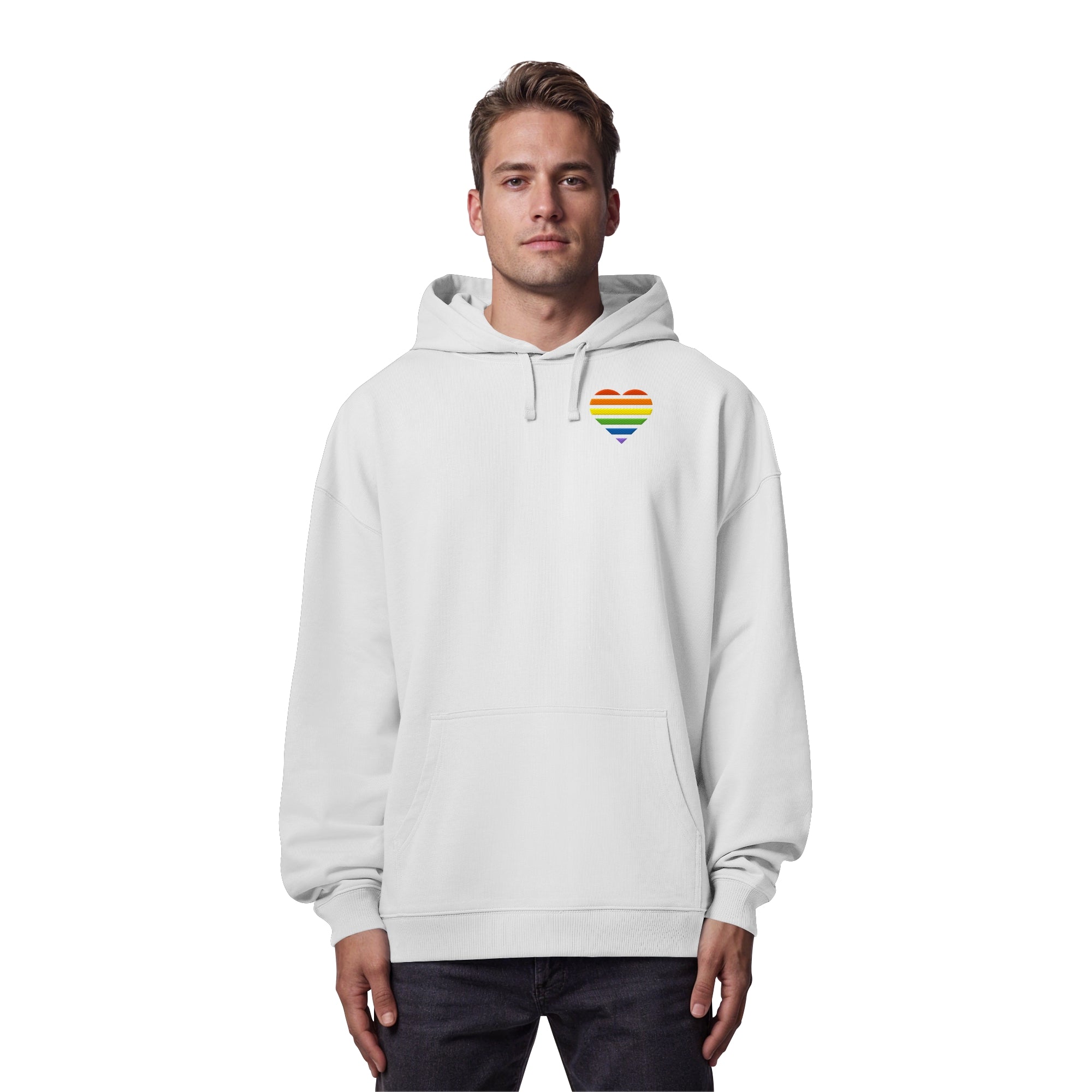 Organic Oversize Hoodie - Pride Flag Herz Stick