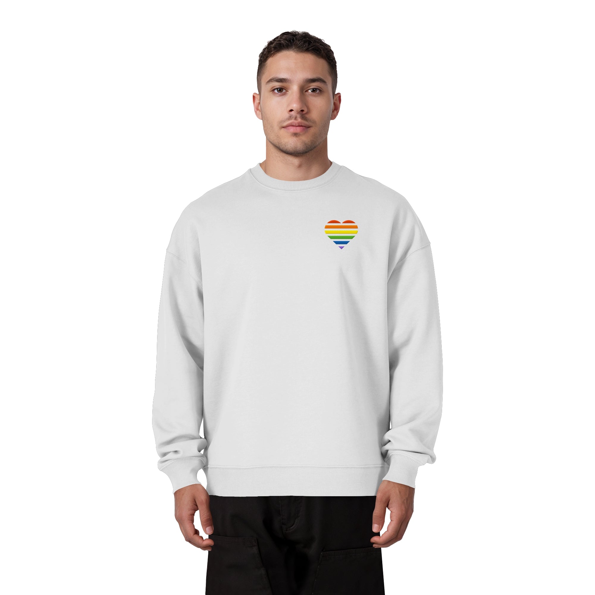 Organic Oversize Sweatshirt - Pride Flag Herz Stick