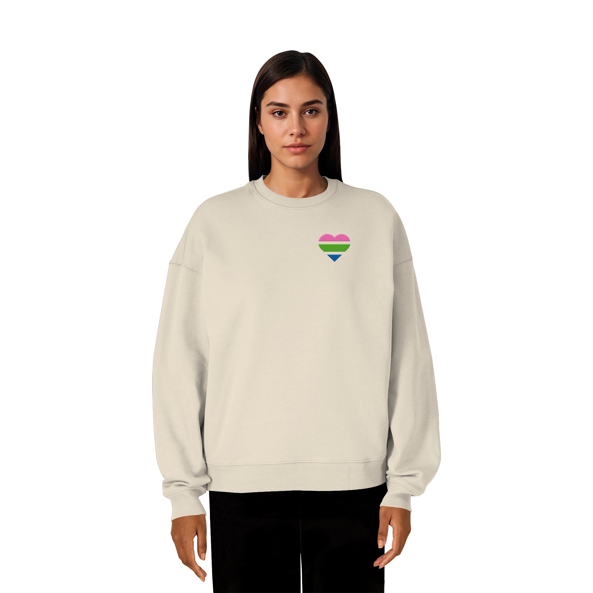 Organic Oversize Sweatshirt - Polysexual Flag Herz Stick