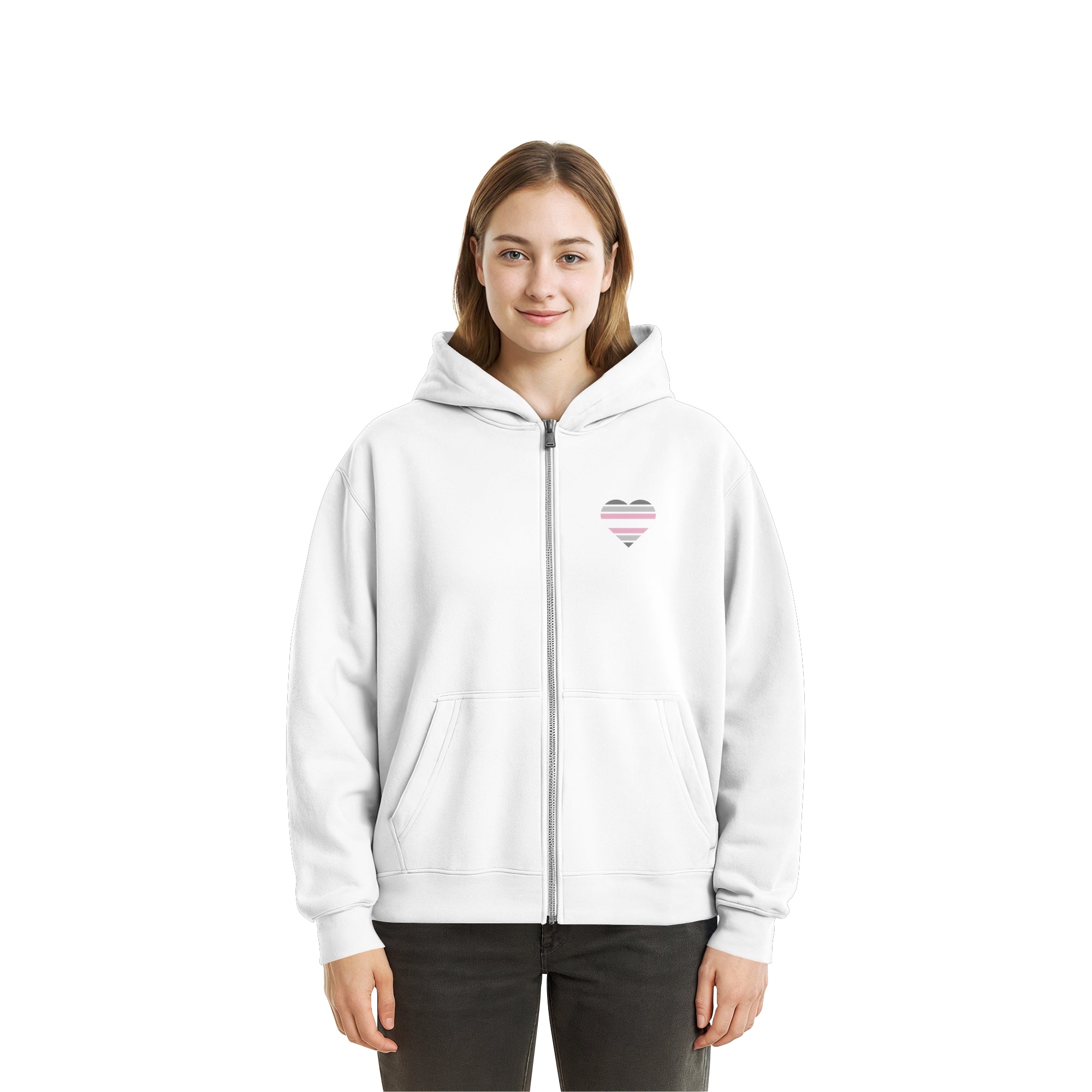 Fluffy Boxcut Zipper - Demigirl Flag Herz Print