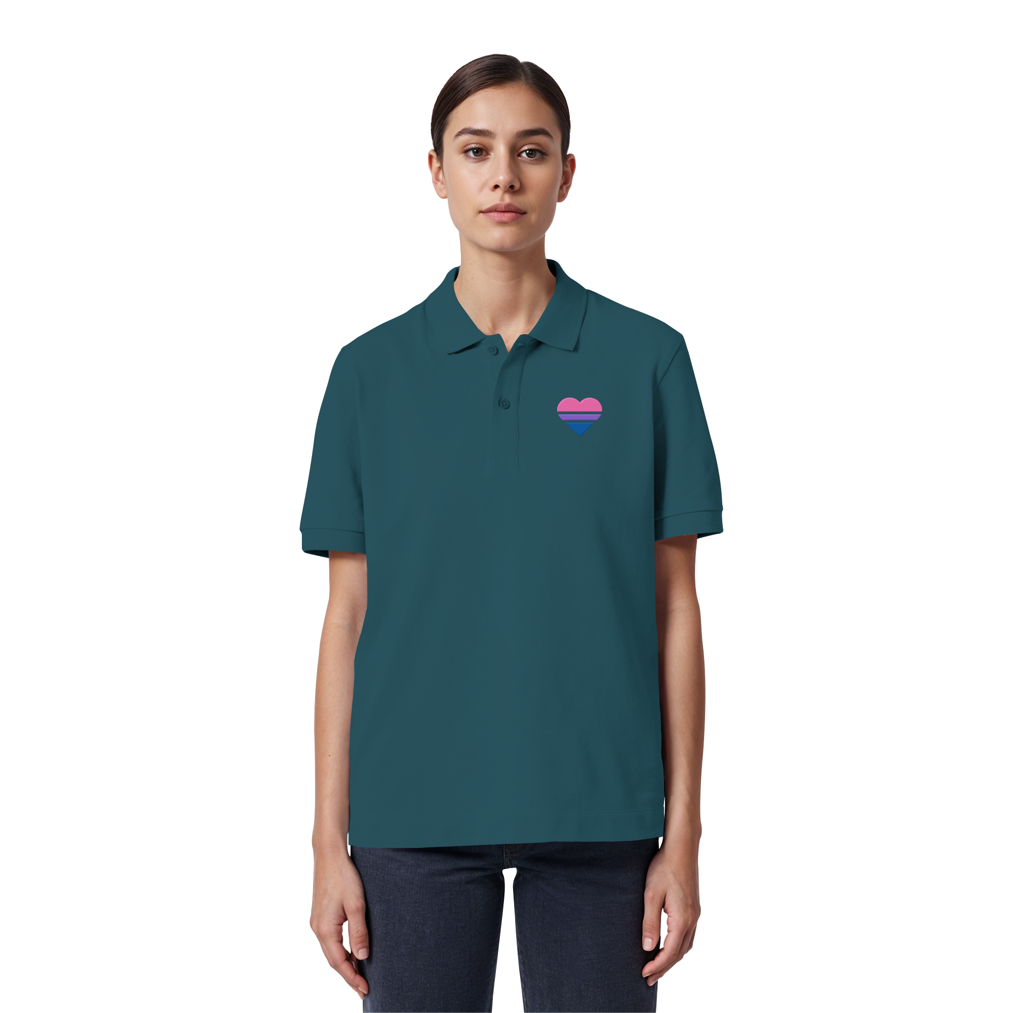 Organic Poloshirt - Bisexual Flag Herz Stick