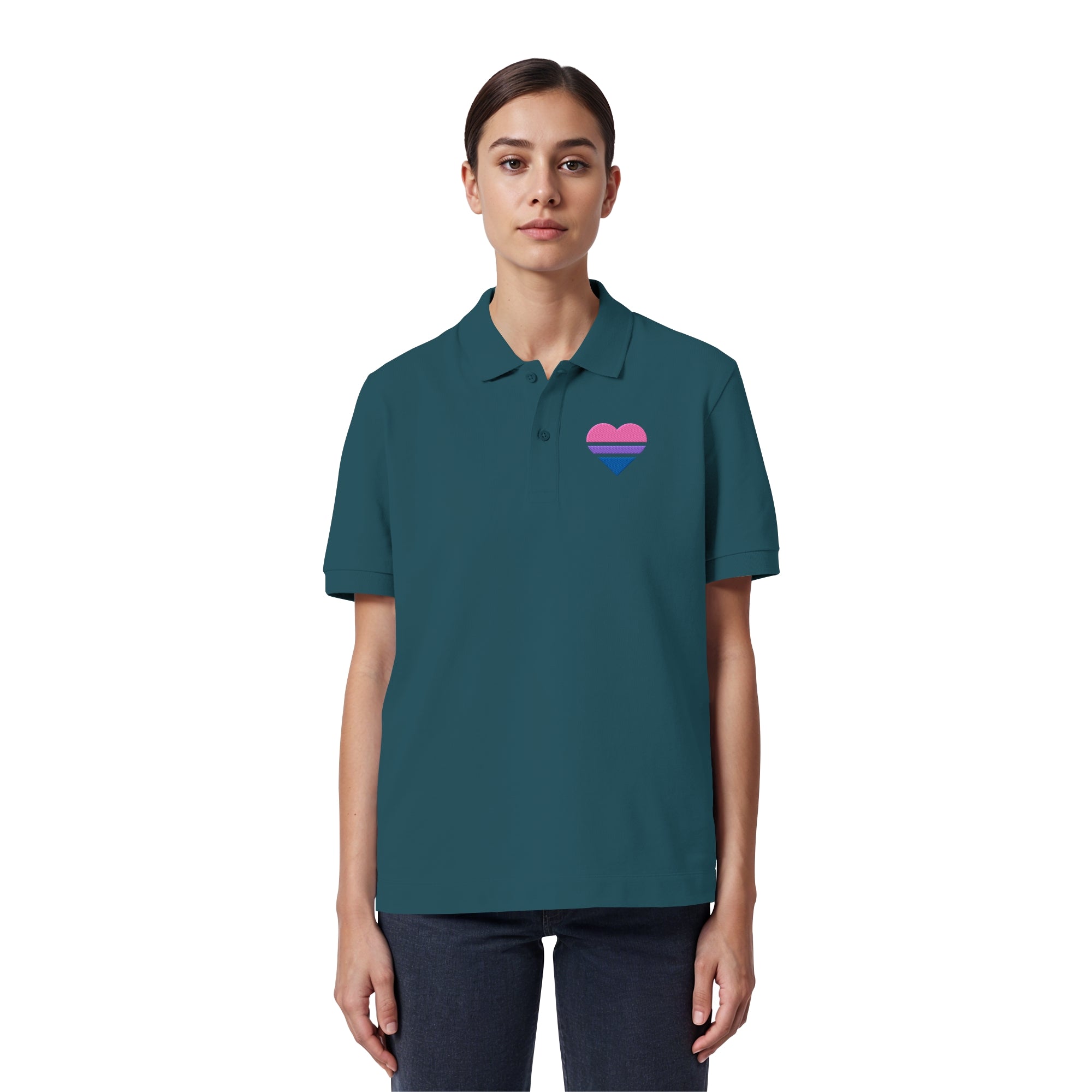 Organic Poloshirt - Bisexual Flag Herz Stick