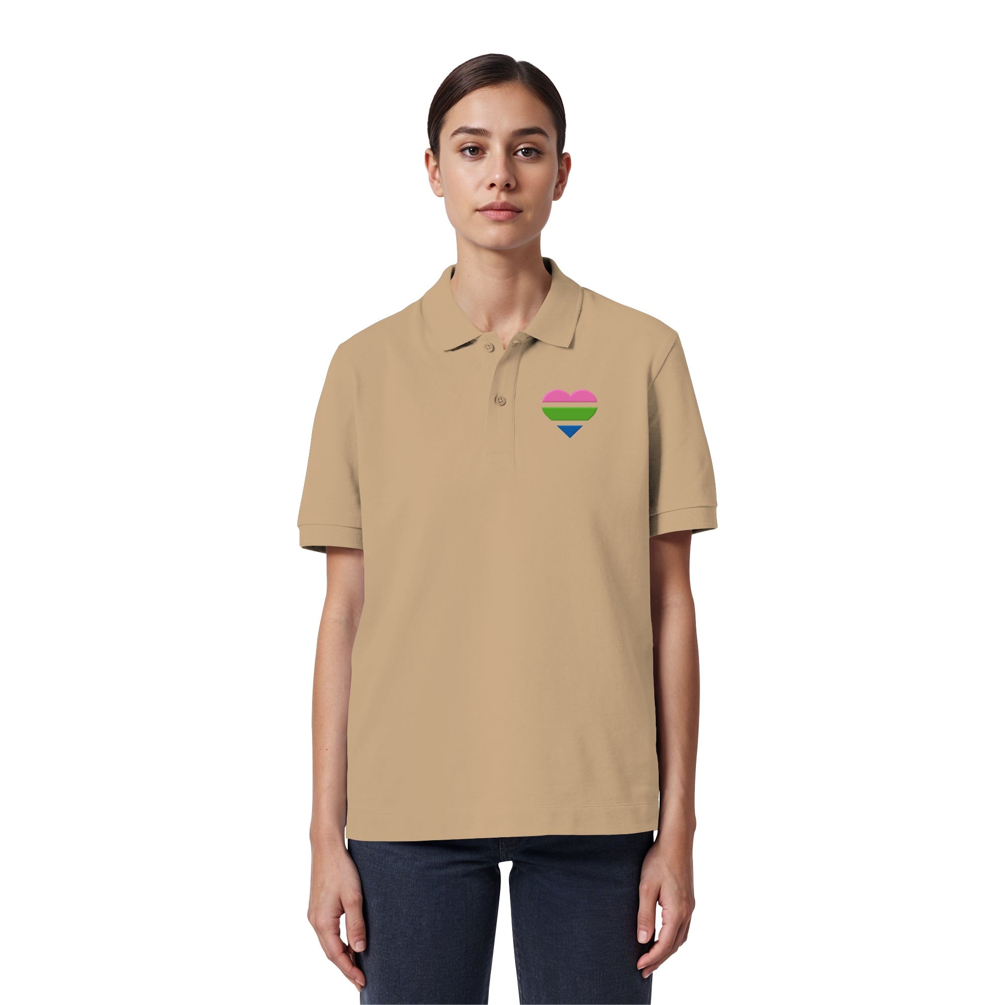 Organic Poloshirt - Polysexual Flag Herz Stick