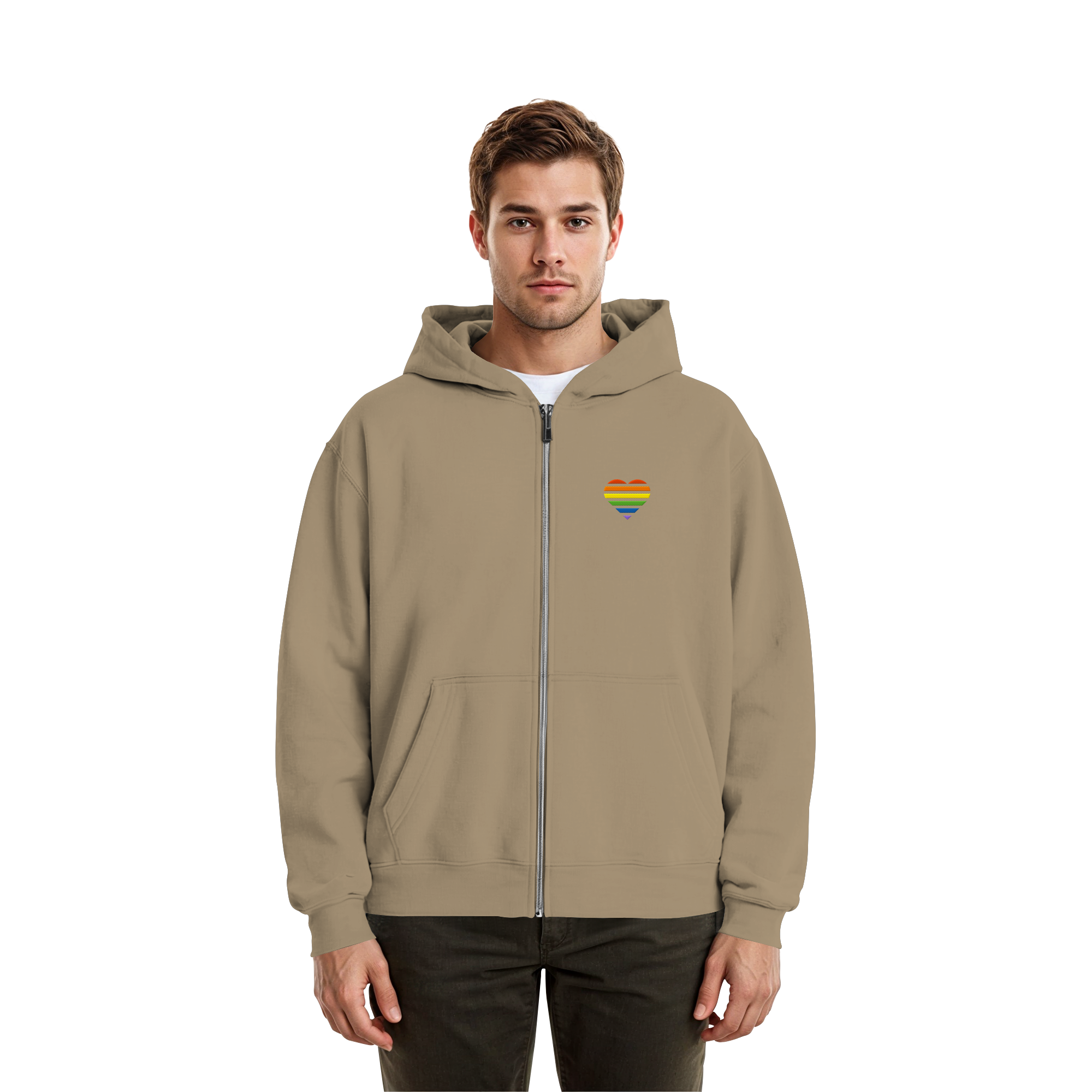 Fluffy Boxcut Zipper - Pride Flag Herz Stick