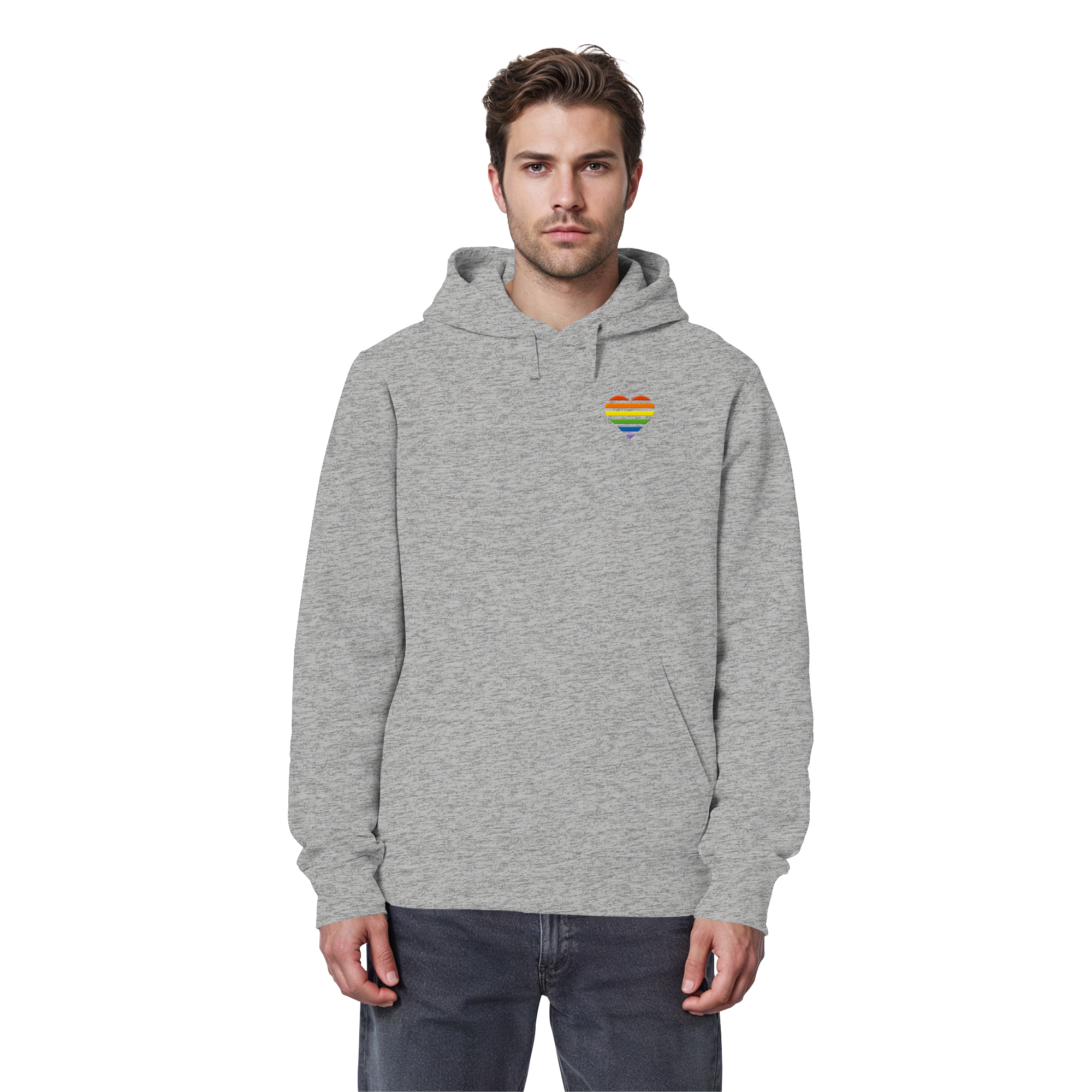 Organic Basic Hoodie - Pride Flag Herz Stick