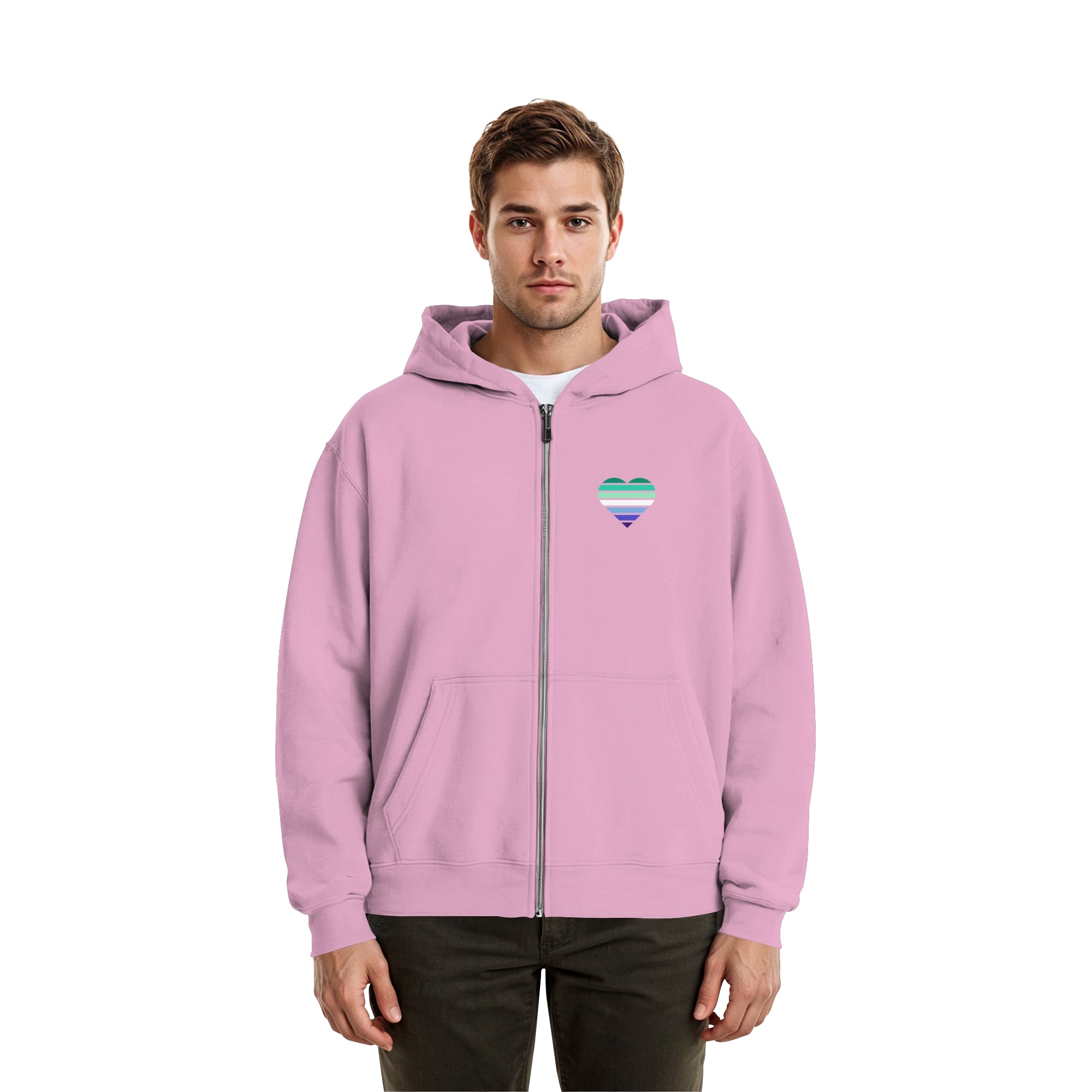Fluffy Boxcut Zipper - Gay Flag Herz Print