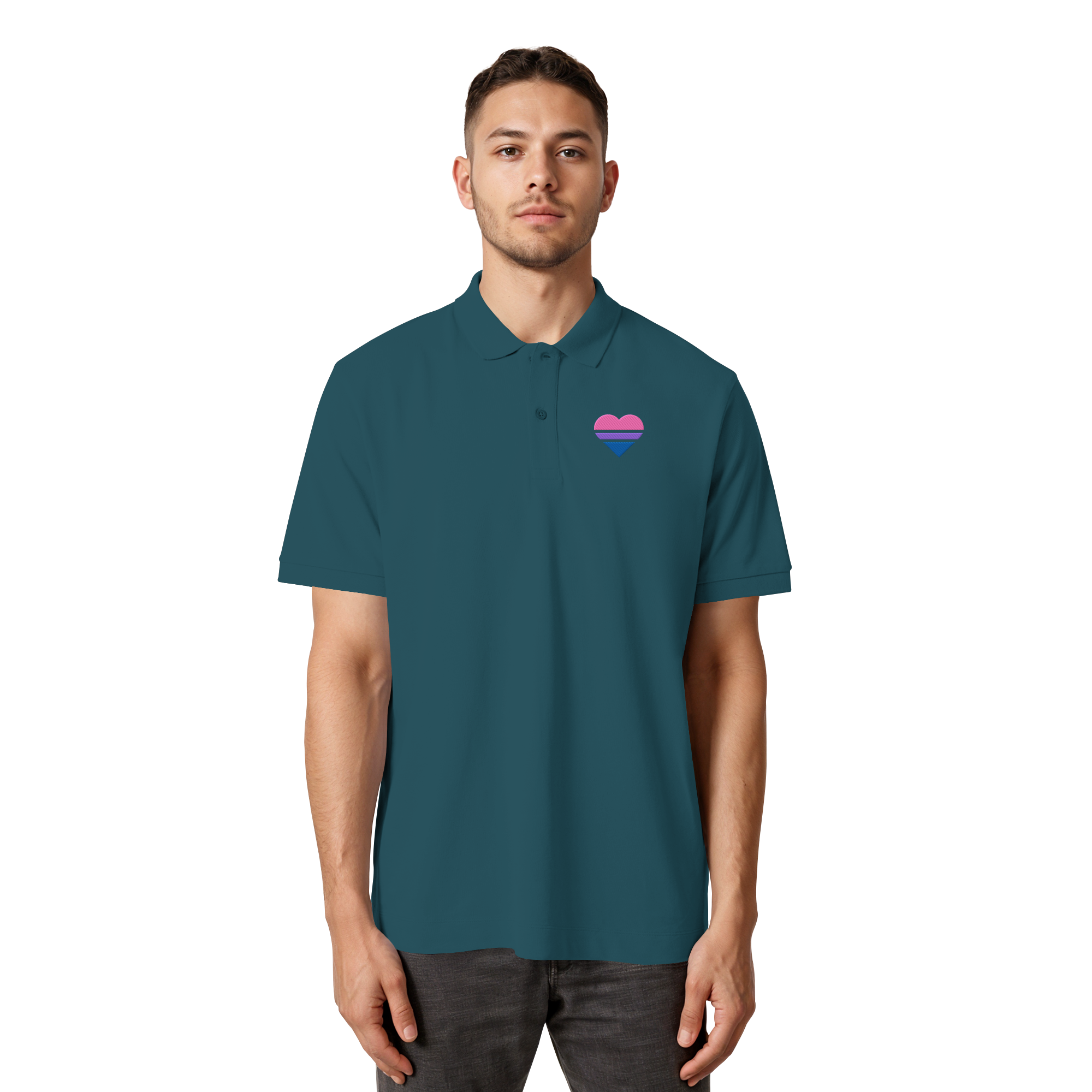 Organic Poloshirt - Bisexual Flag Herz Stick