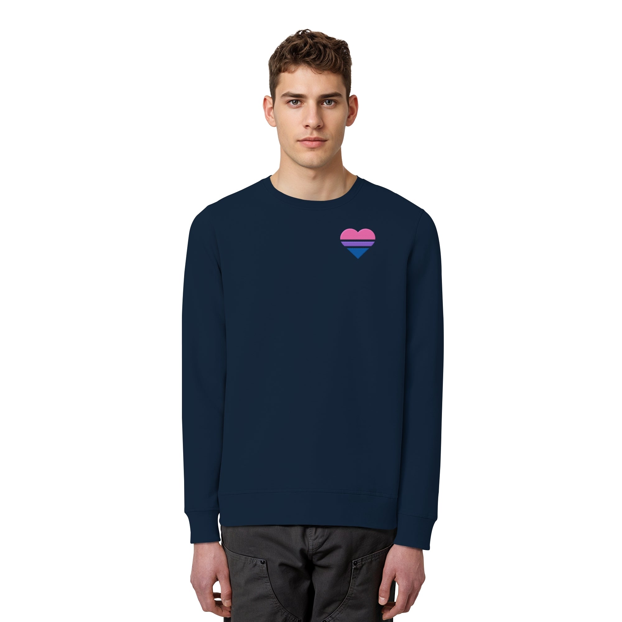 Organic Basic Sweatshirt - Bisexual Flag Herz Stick