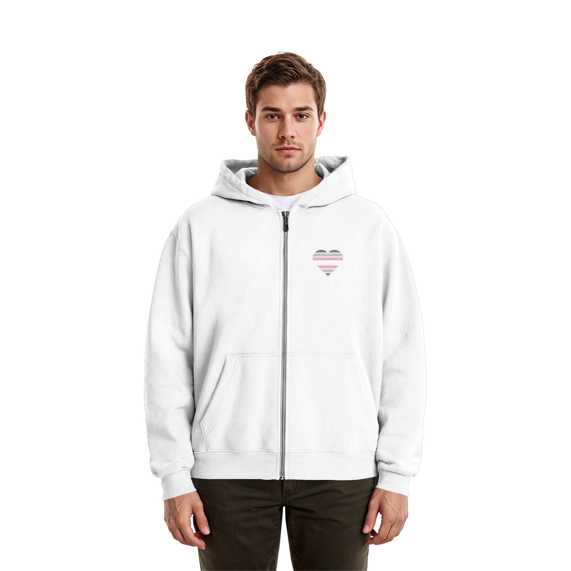 Fluffy Boxcut Zipper - Demigirl Flag Herz Print