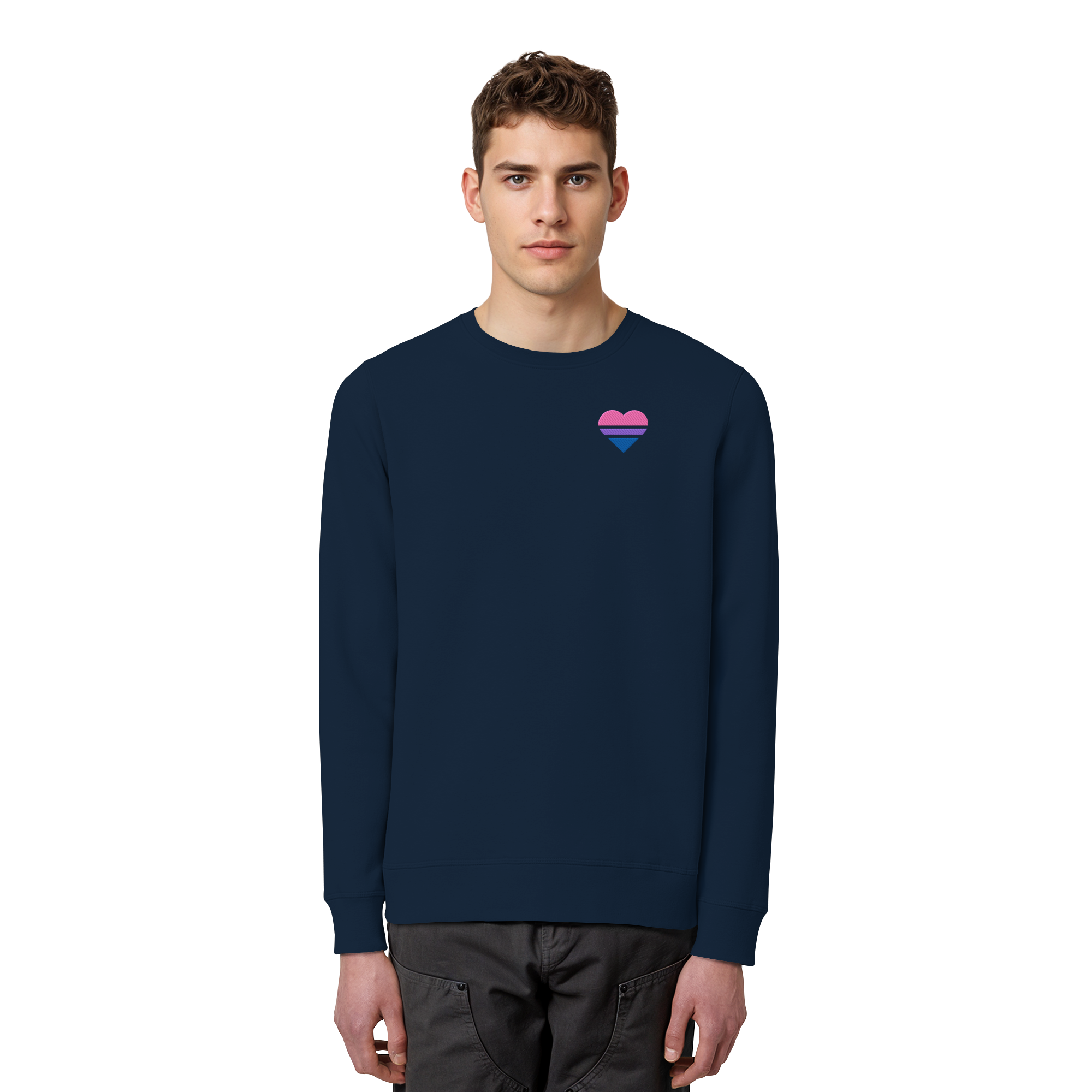 Organic Basic Sweatshirt - Bisexual Flag Herz Stick