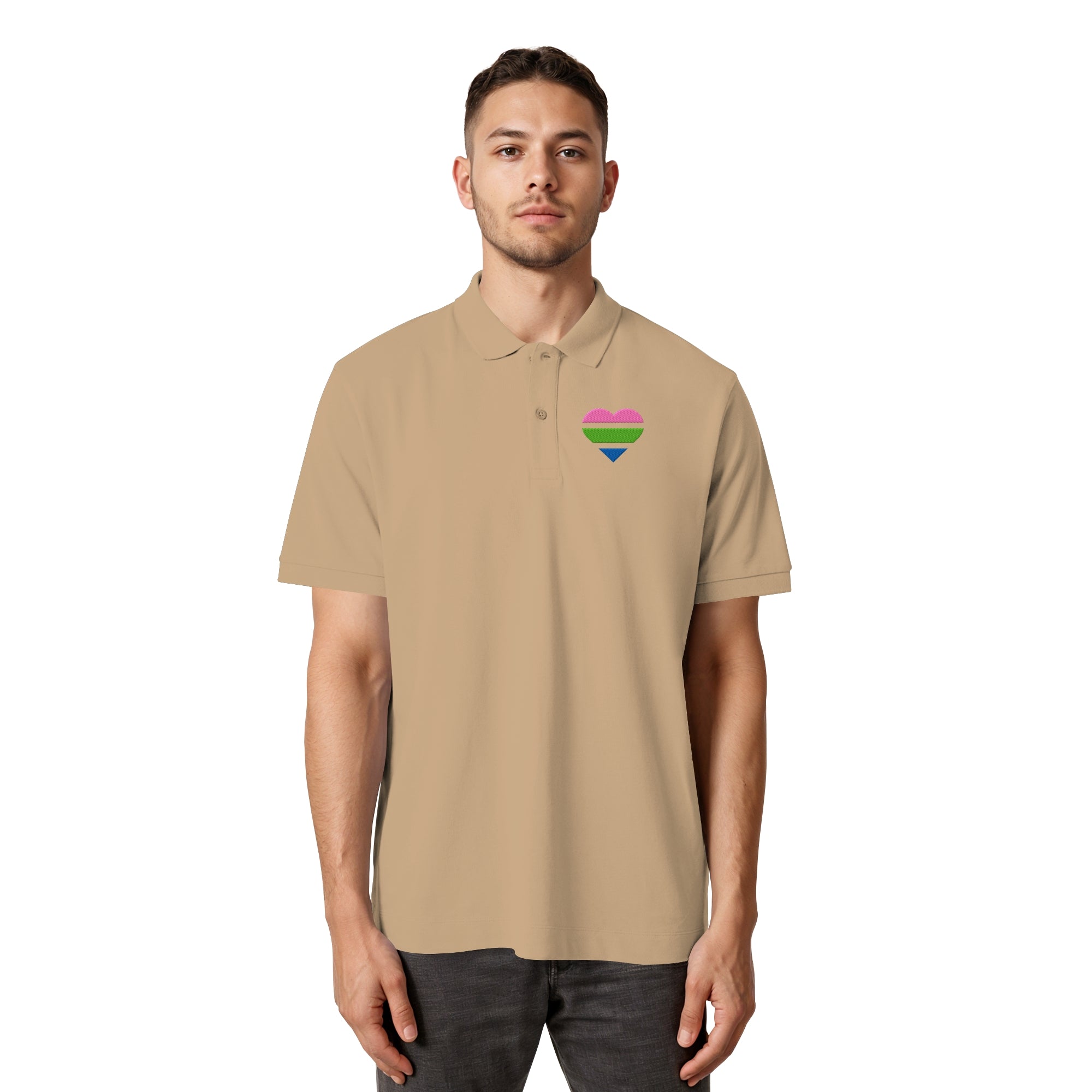 Organic Poloshirt - Polysexual Flag Herz Stick
