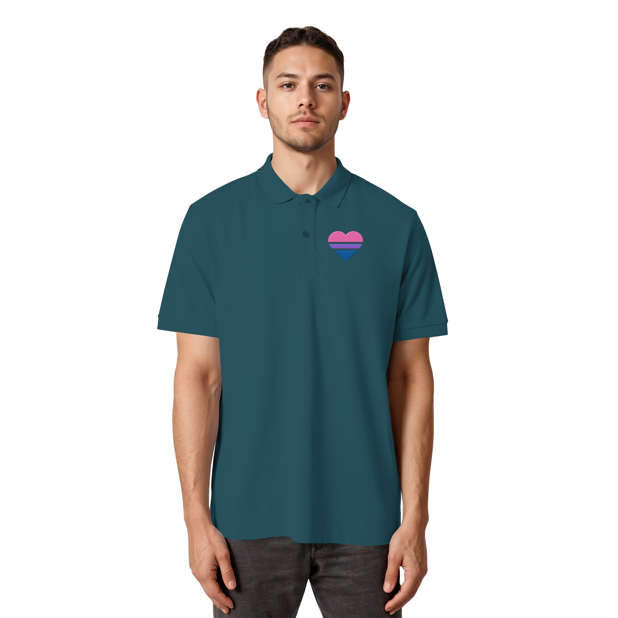 Organic Poloshirt - Bisexual Flag Herz Stick
