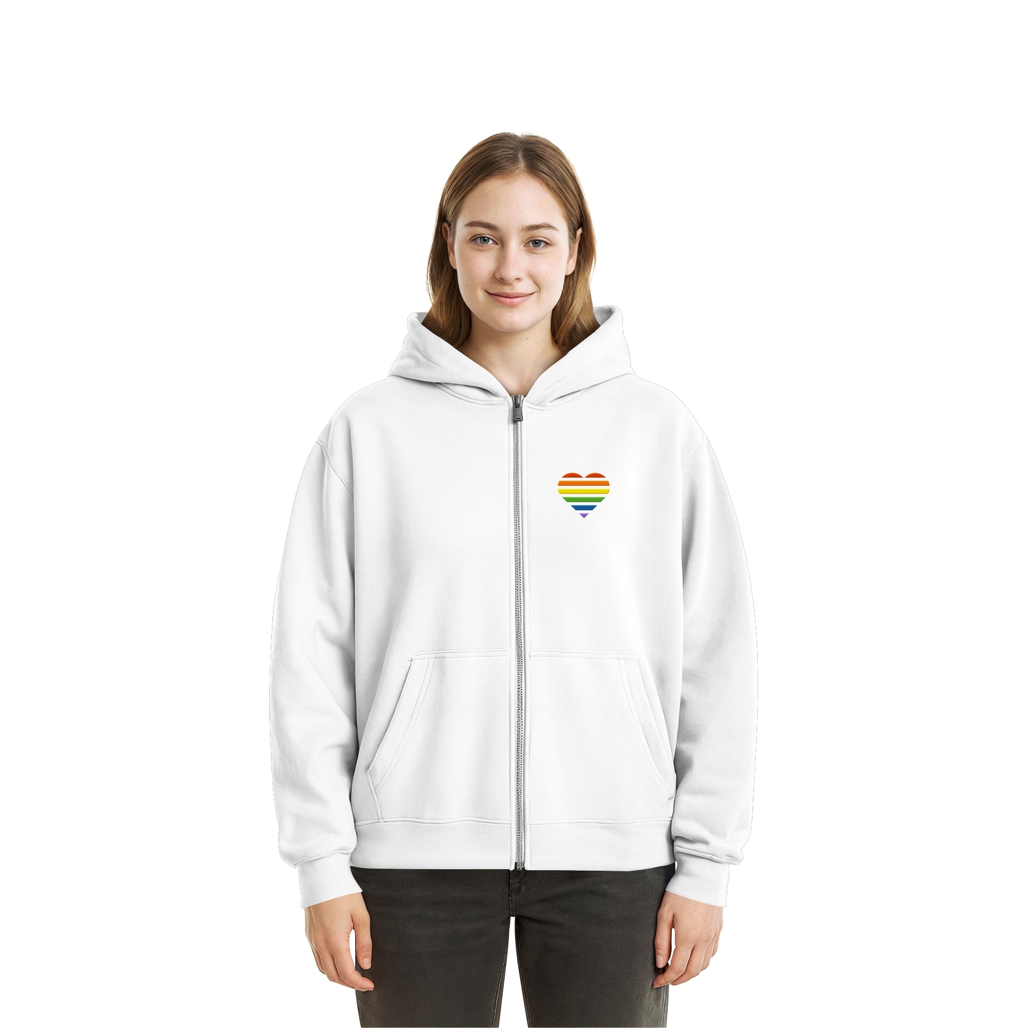Fluffy Boxcut Zipper - Pride Flag Herz Stick