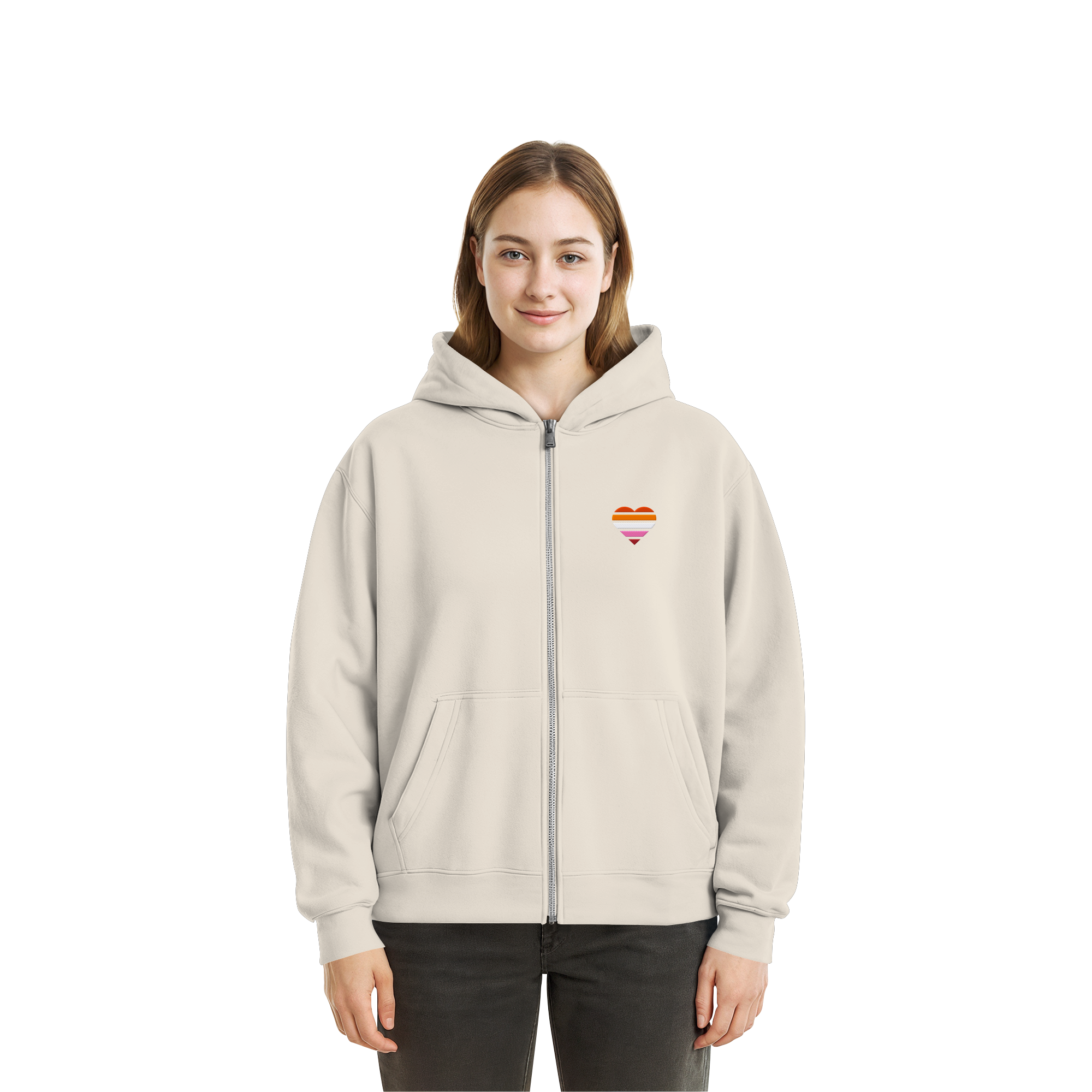 Fluffy Boxcut Zipper - Lesbian Flag Herz Stick