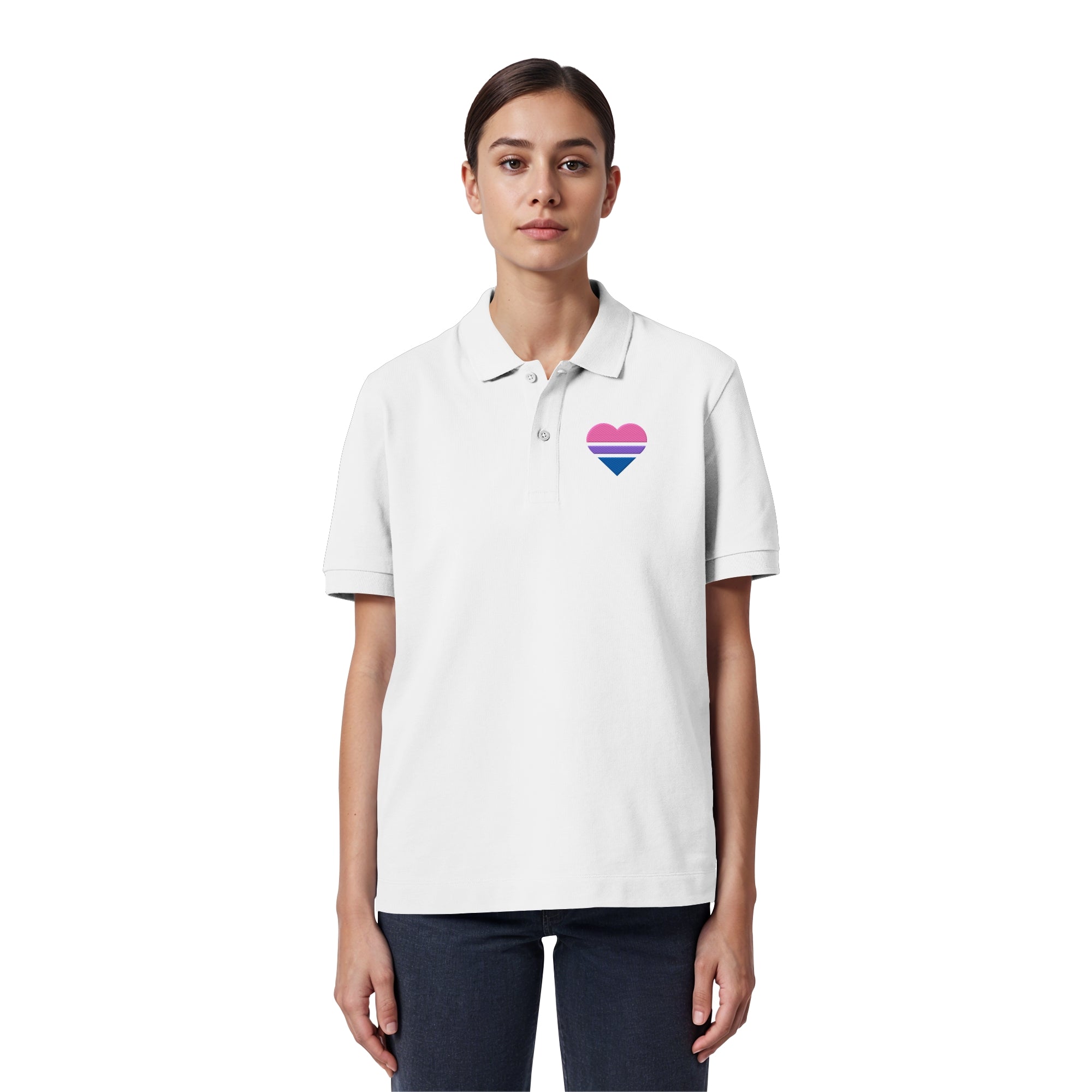 Organic Poloshirt - Bisexual Flag Herz Stick