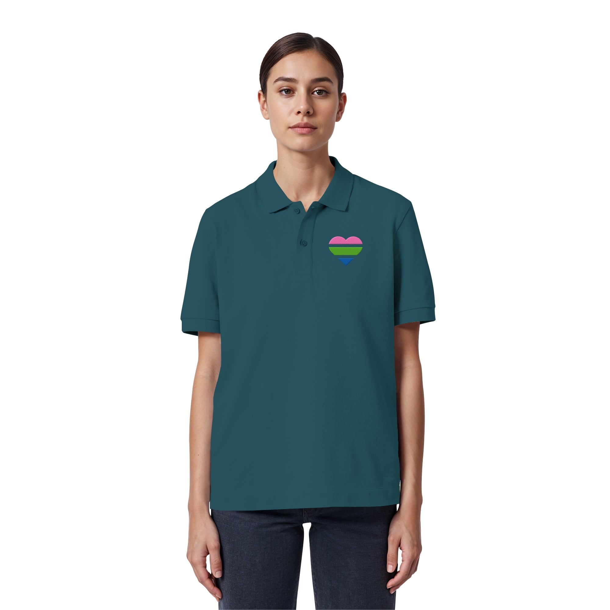 Organic Poloshirt - Polysexual Flag Herz Stick
