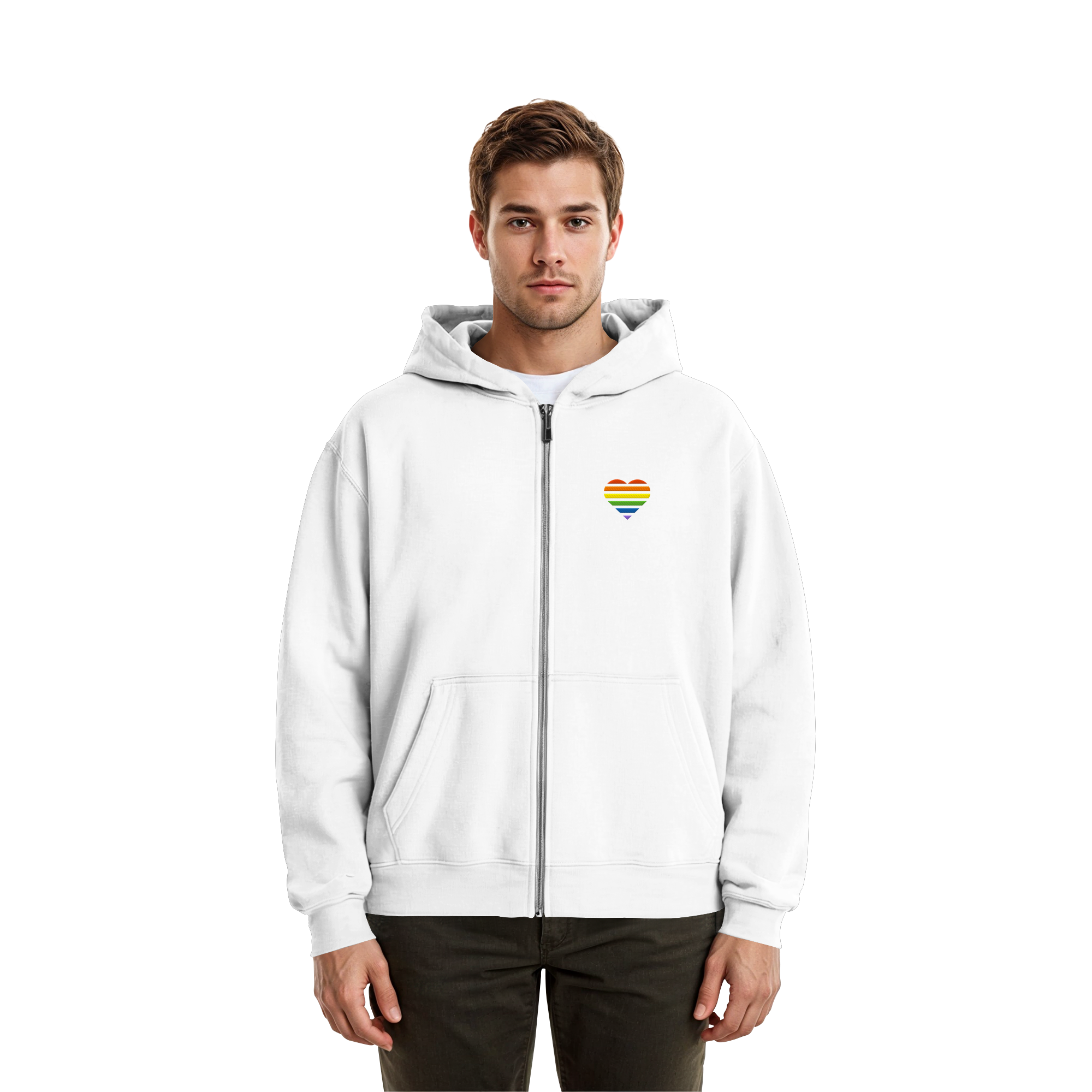 Fluffy Boxcut Zipper - Pride Flag Herz Stick
