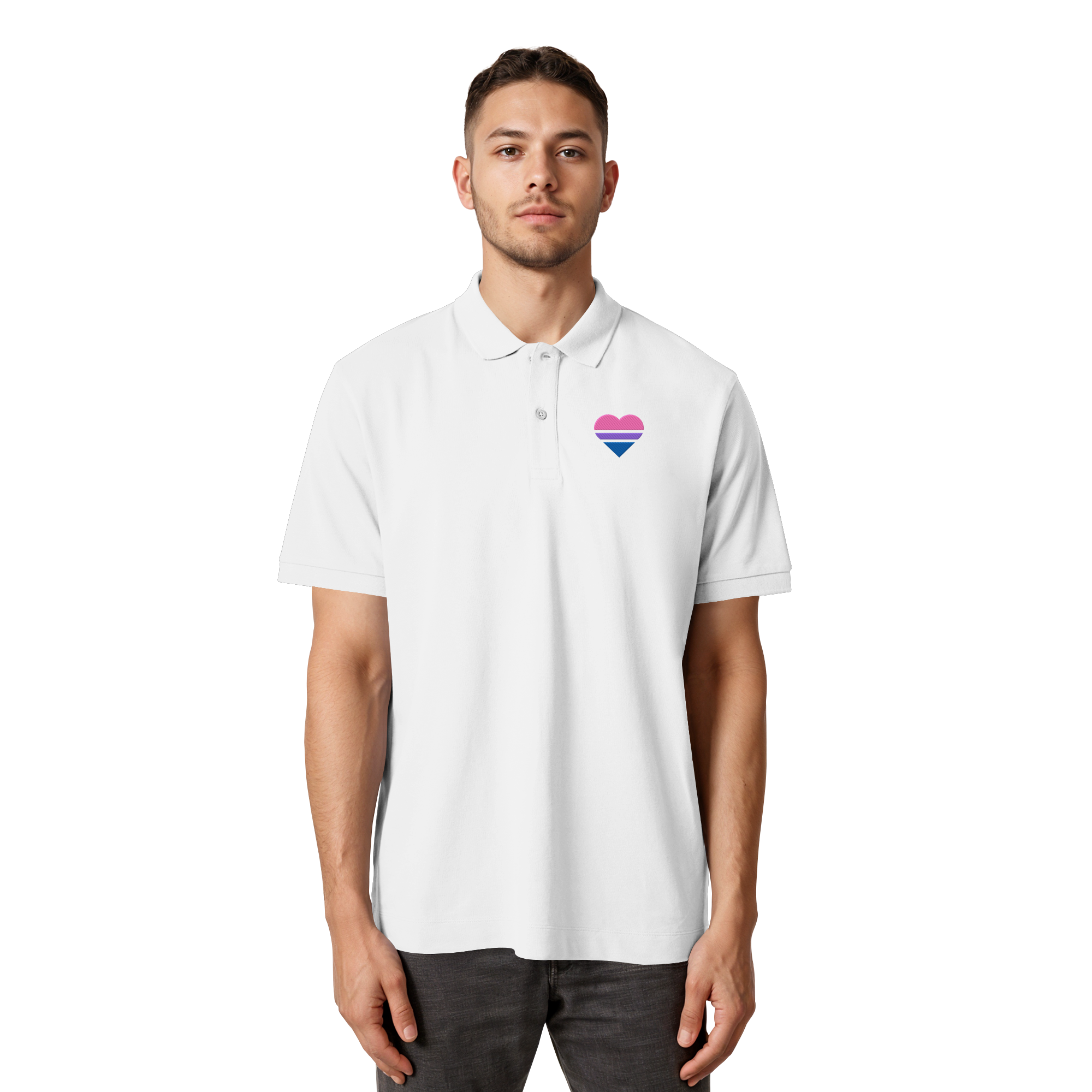 Organic Poloshirt - Bisexual Flag Herz Stick