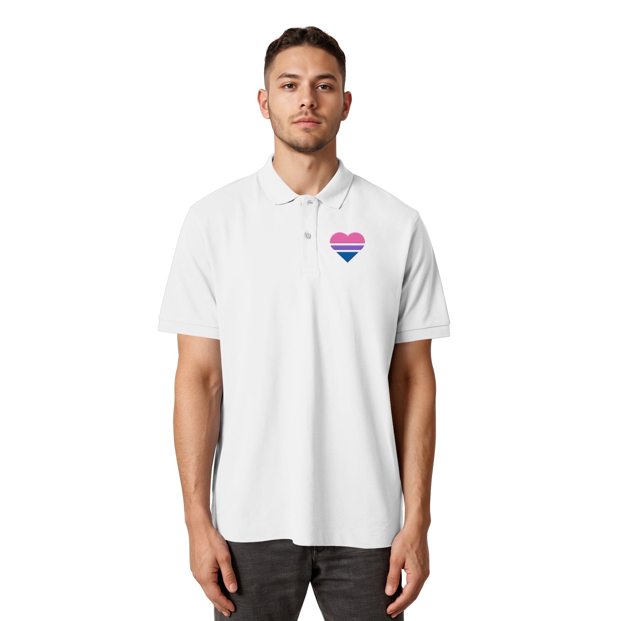 Organic Poloshirt - Bisexual Flag Herz Stick