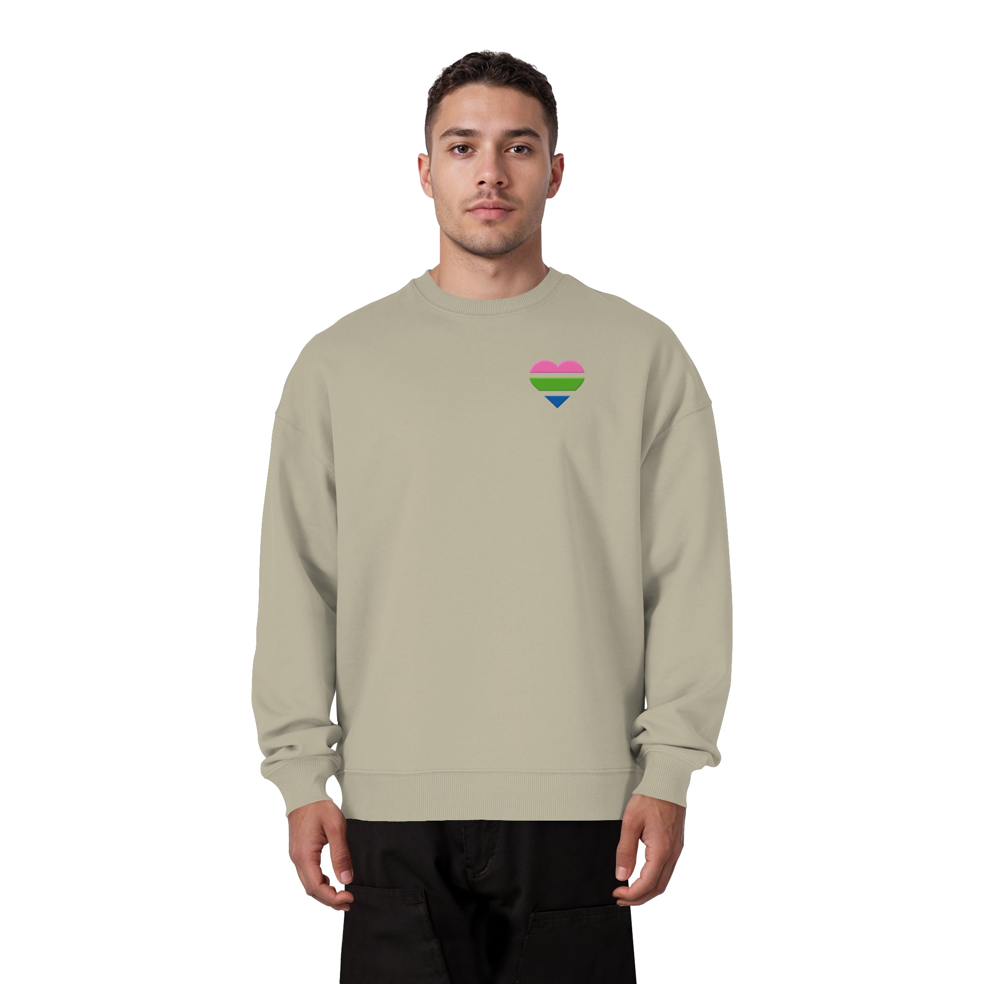 Organic Oversize Sweatshirt - Polysexual Flag Herz Stick