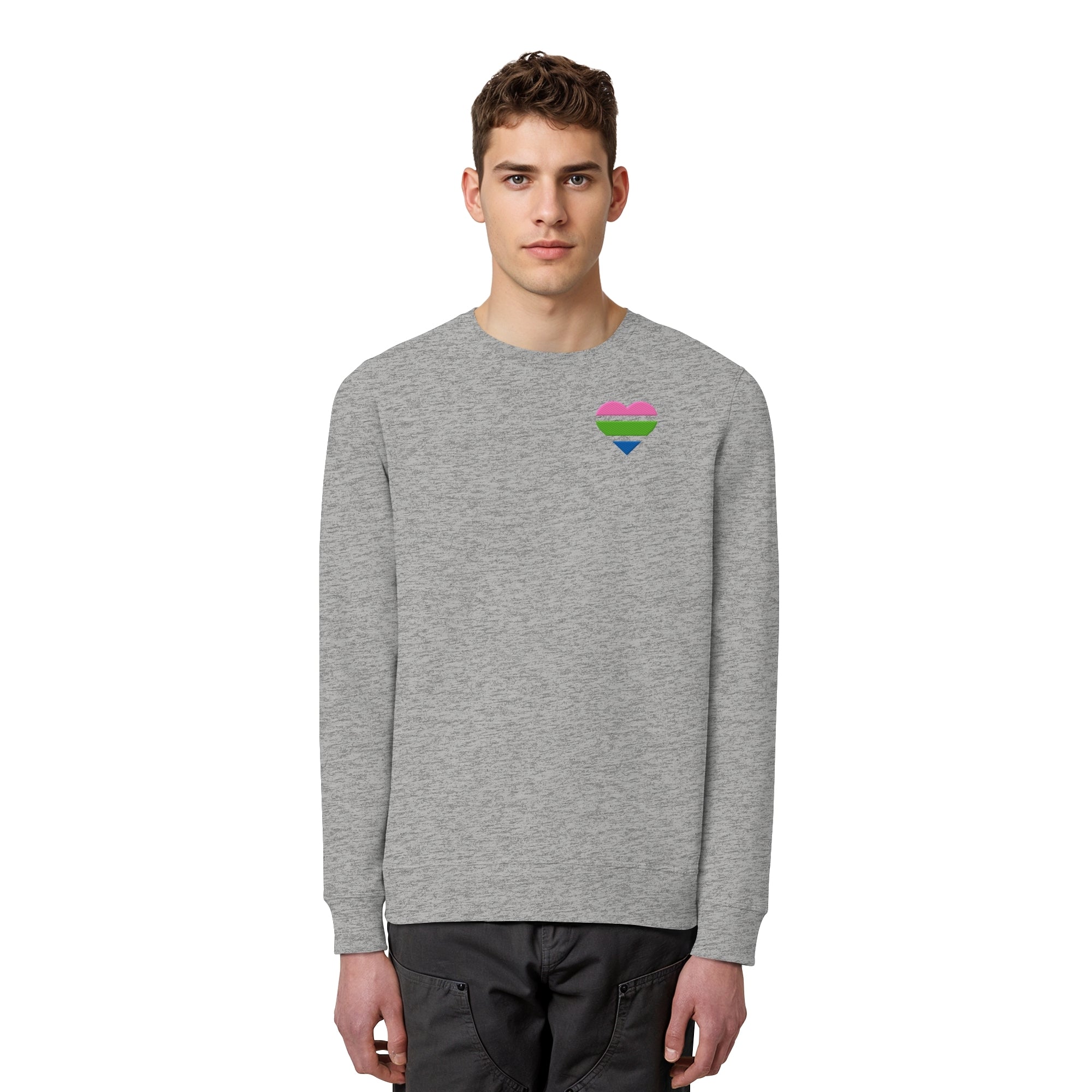 Organic Basic Sweatshirt - Polysexual Flag Herz Stick
