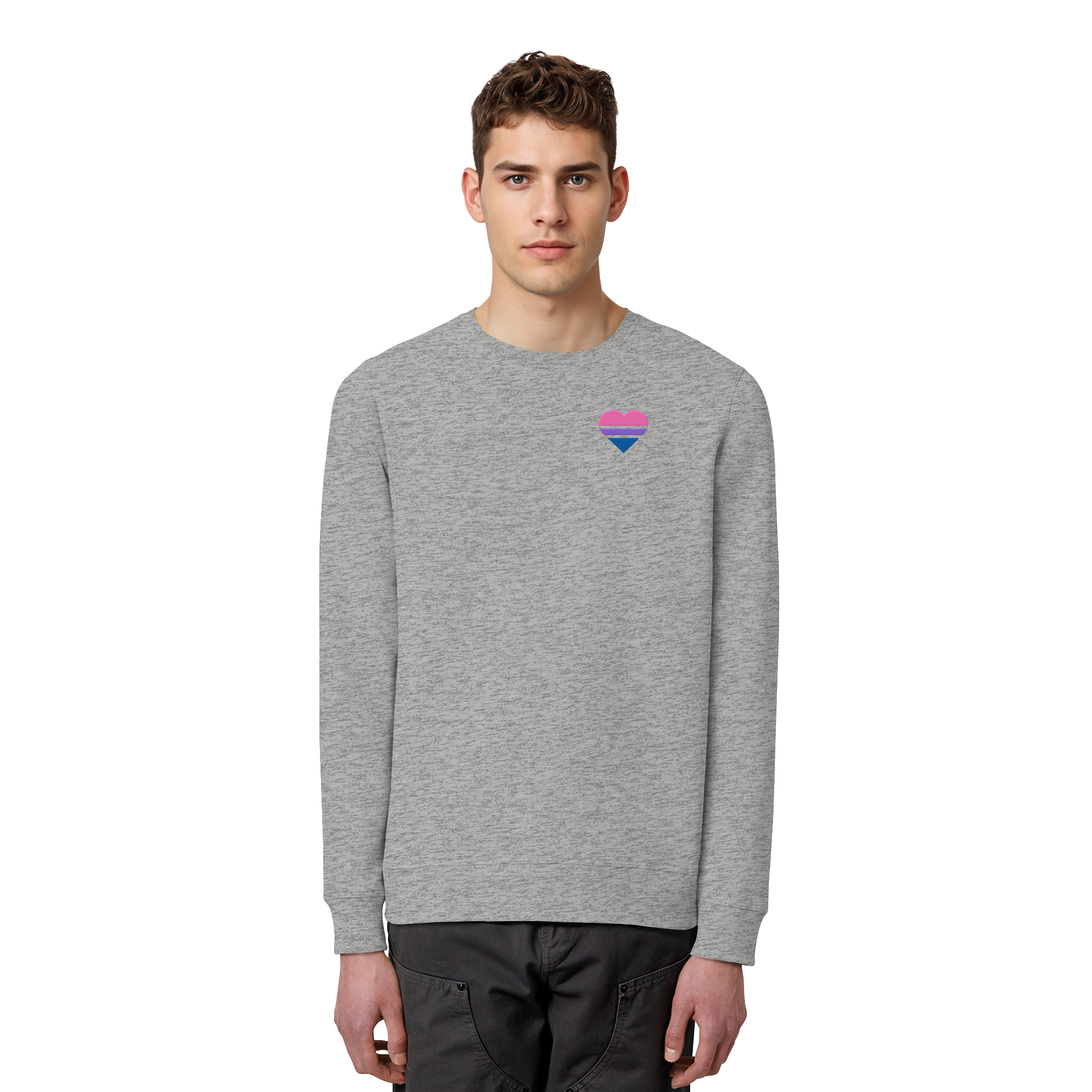 Organic Basic Sweatshirt - Bisexual Flag Herz Stick
