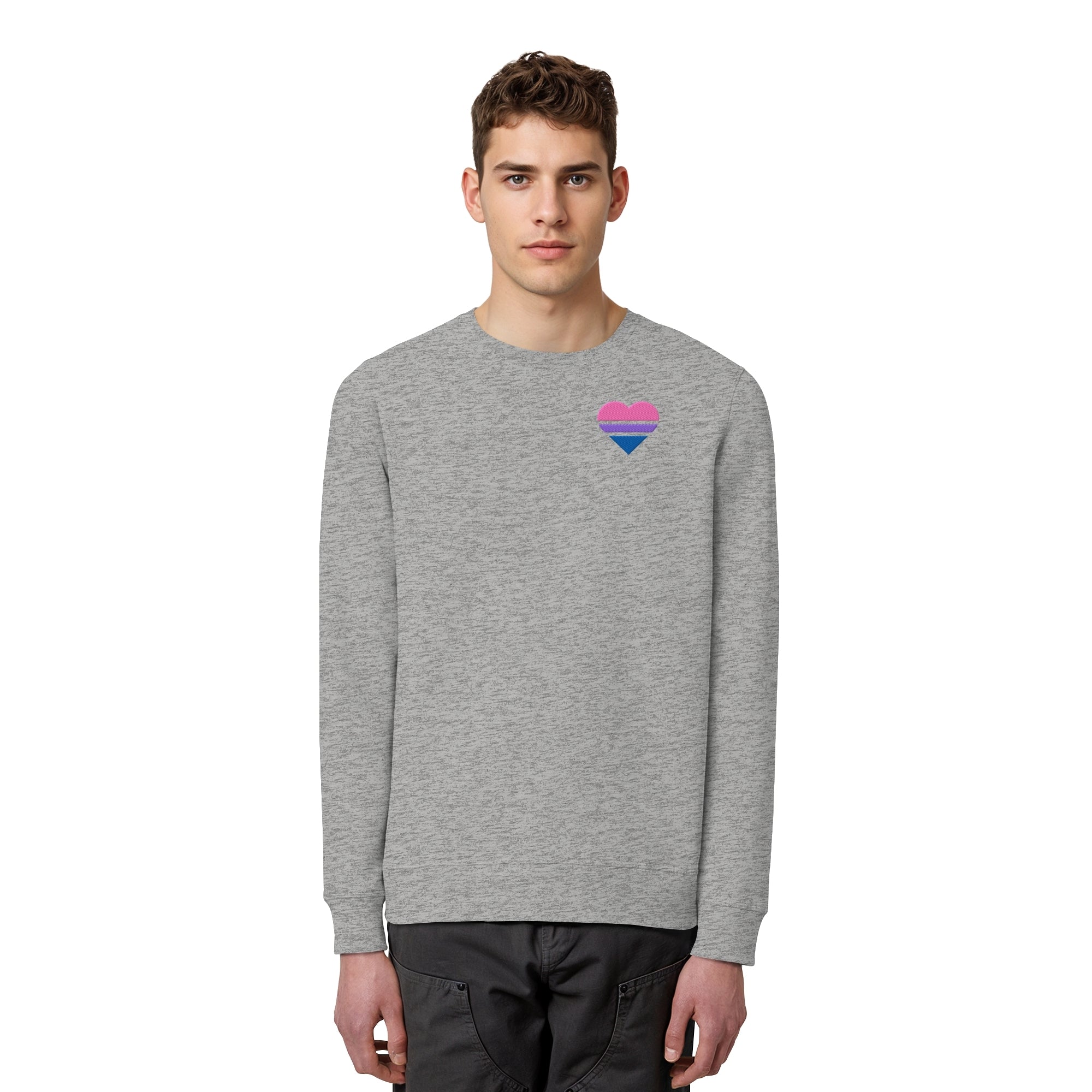 Organic Basic Sweatshirt - Bisexual Flag Herz Stick