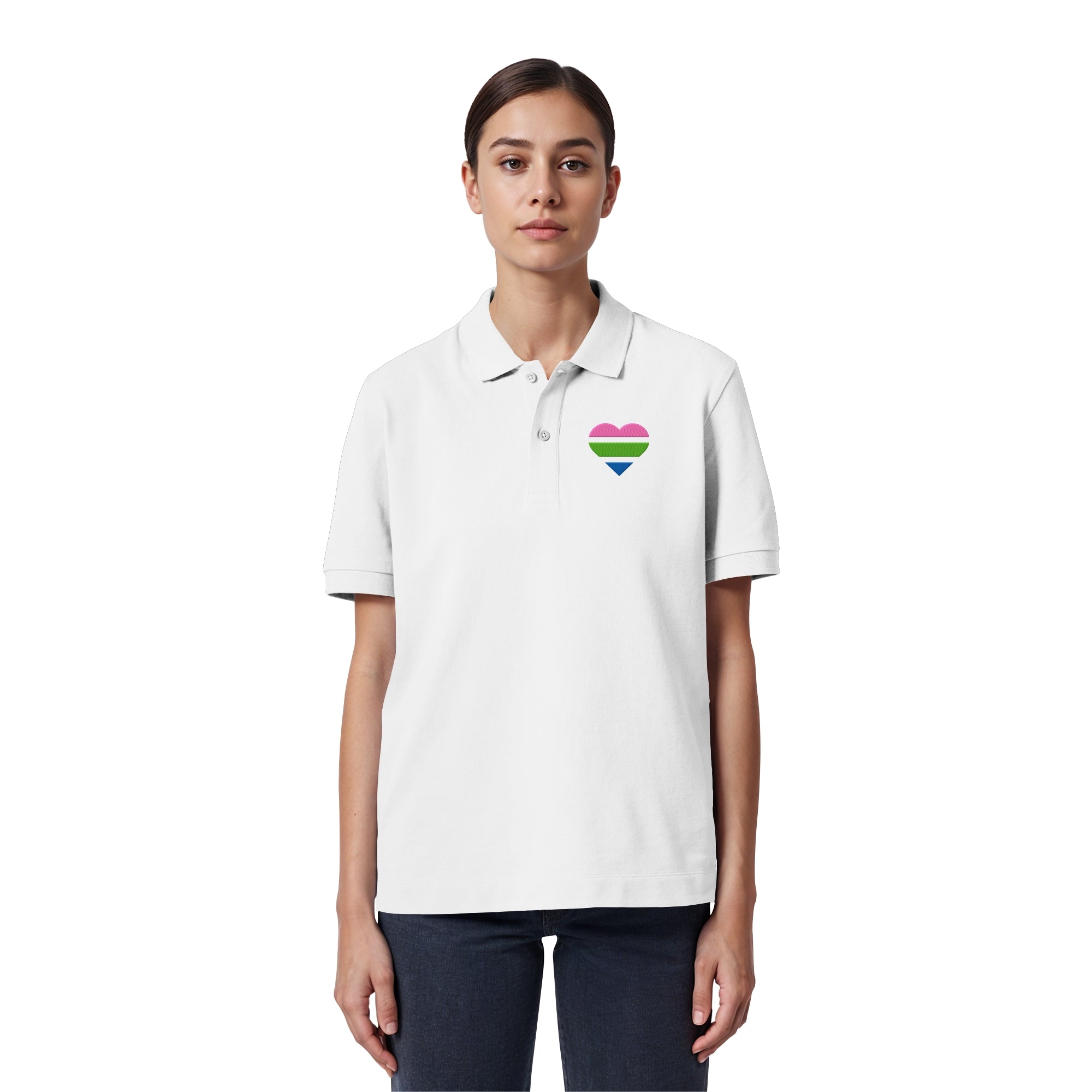 Organic Poloshirt - Polysexual Flag Herz Stick