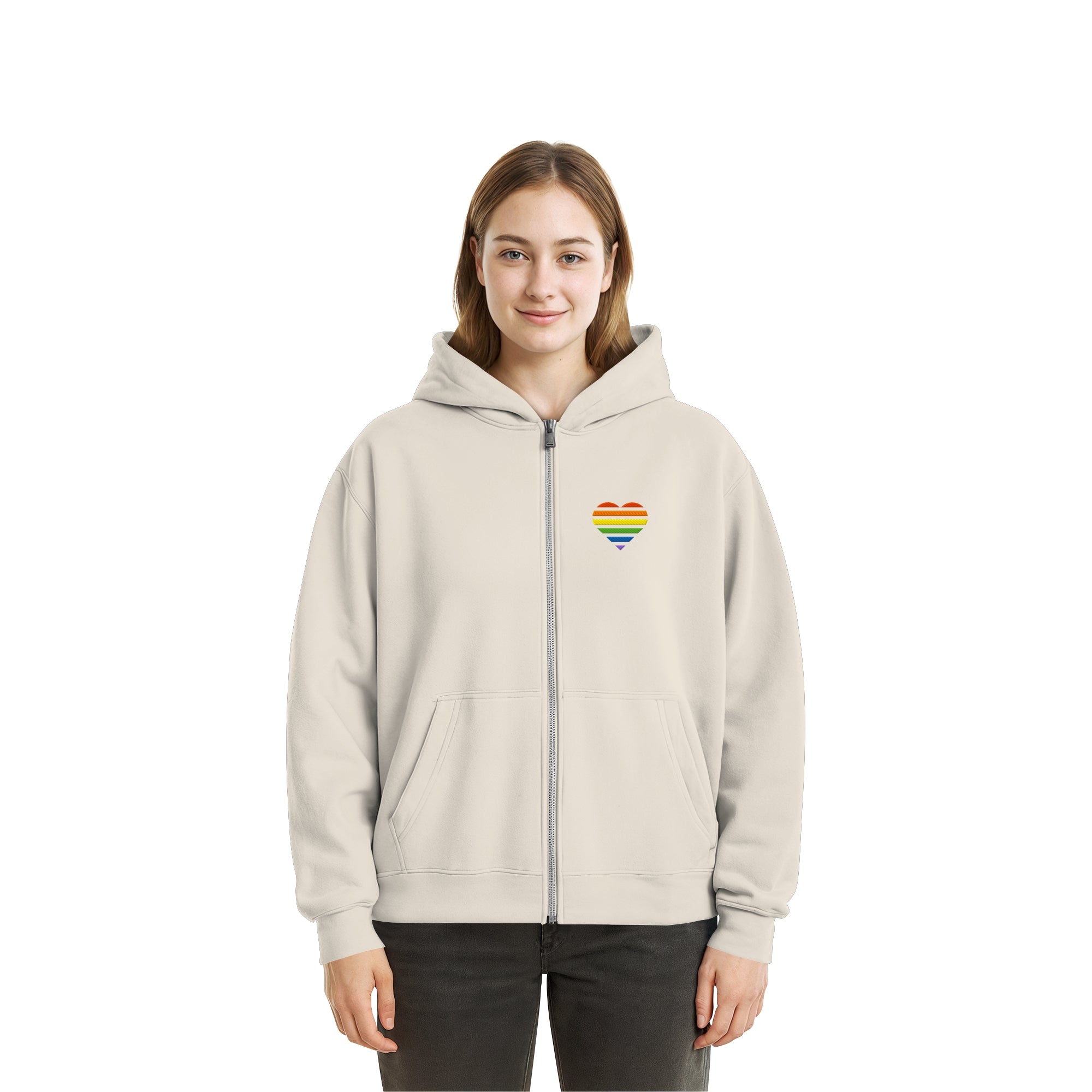 Fluffy Boxcut Zipper - Pride Flag Herz Stick