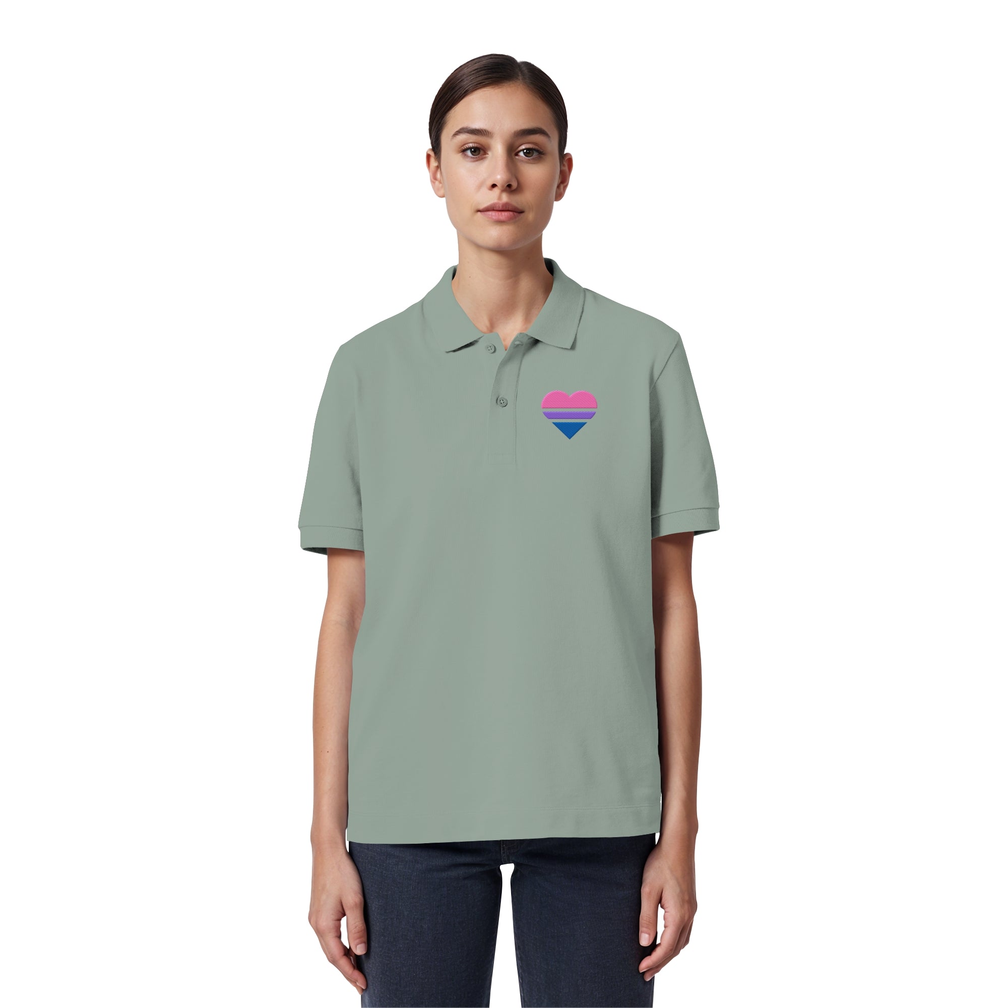 Organic Poloshirt - Bisexual Flag Herz Stick