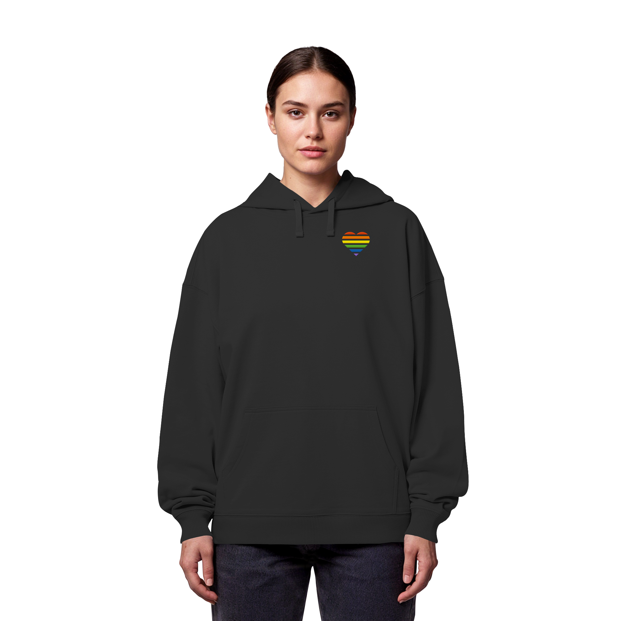 Organic Oversize Hoodie - Pride Flag Herz Stick