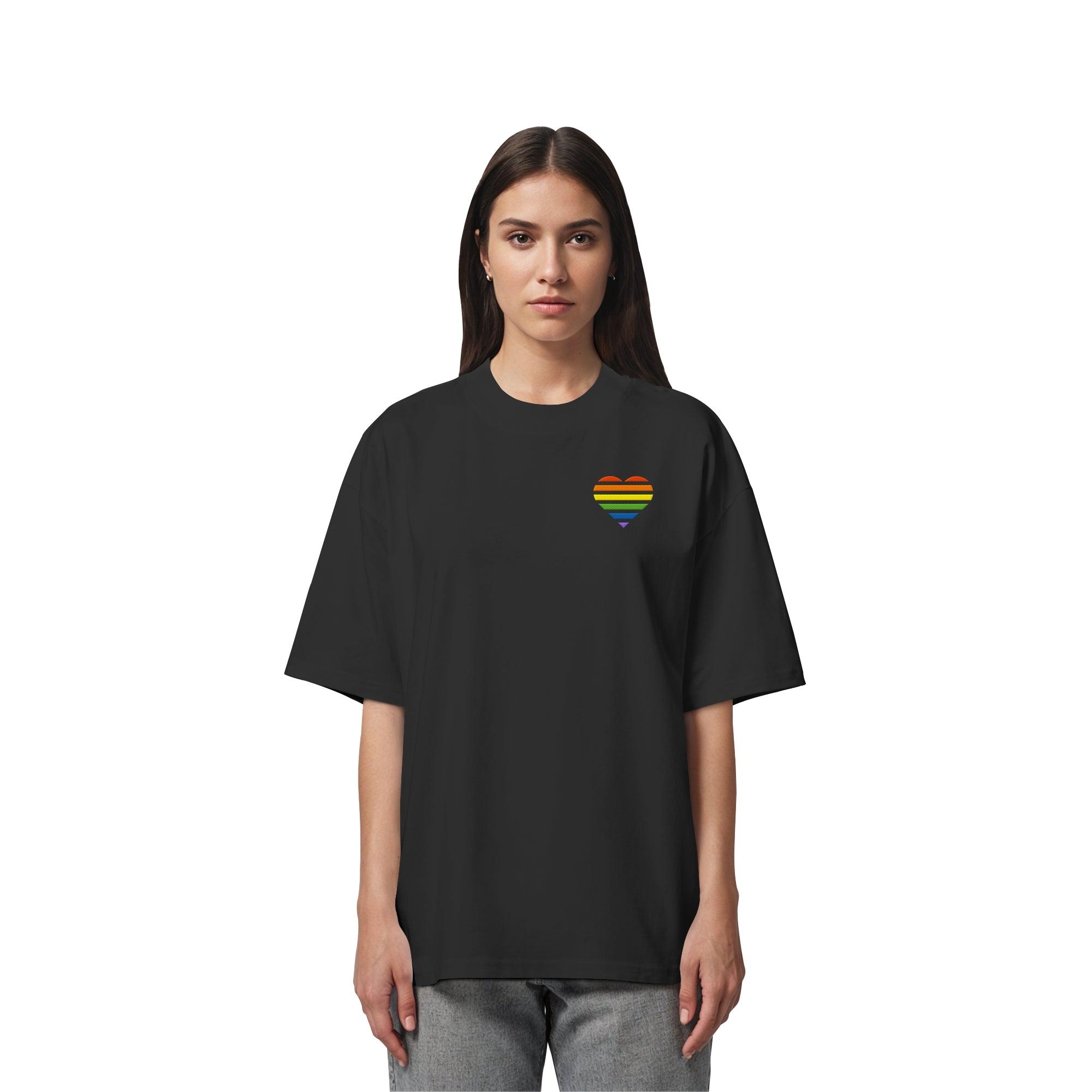 Organic Oversize Shirt - Pride Flag Herz Stick