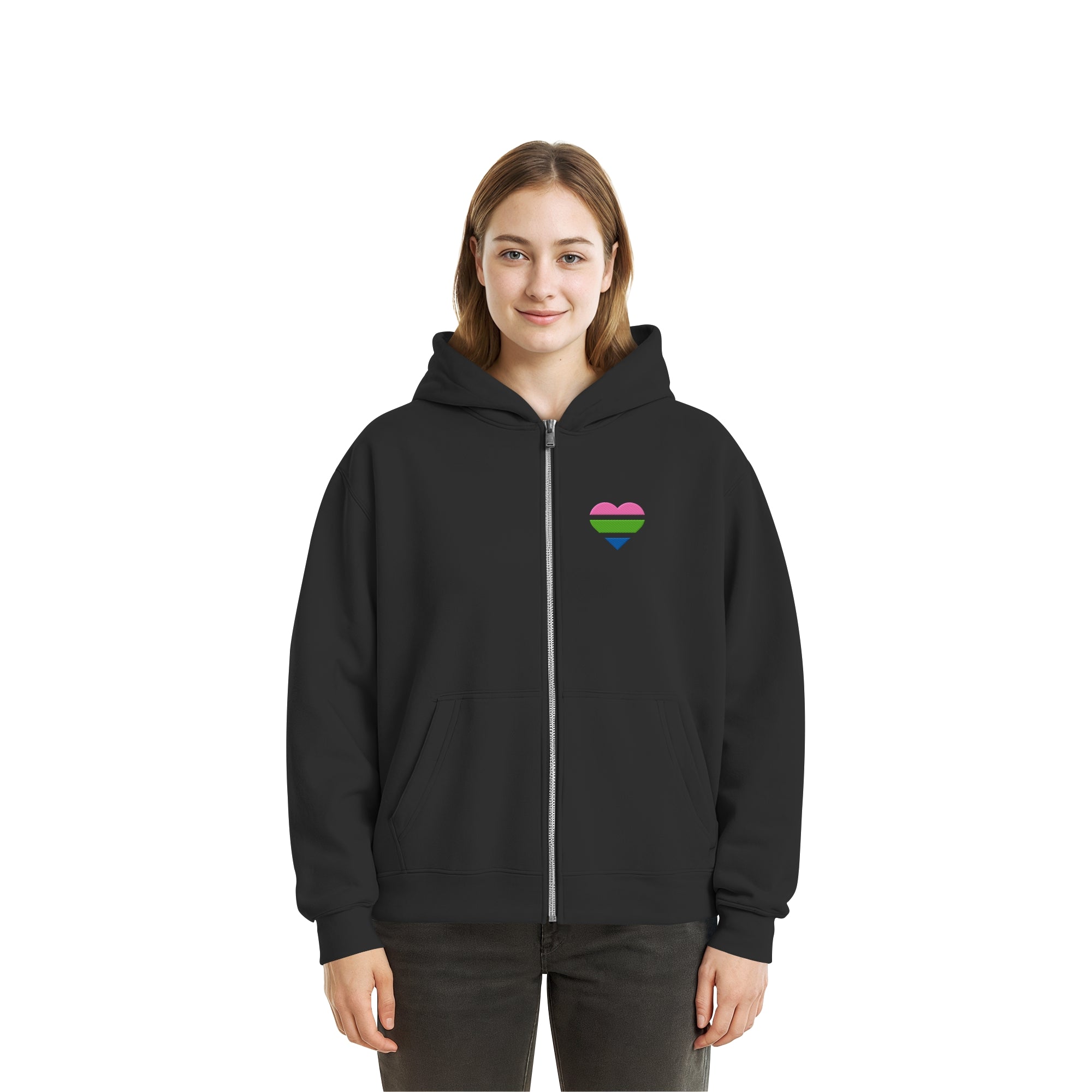 Fluffy Boxcut Zipper - Polysexual Flag Herz Stick
