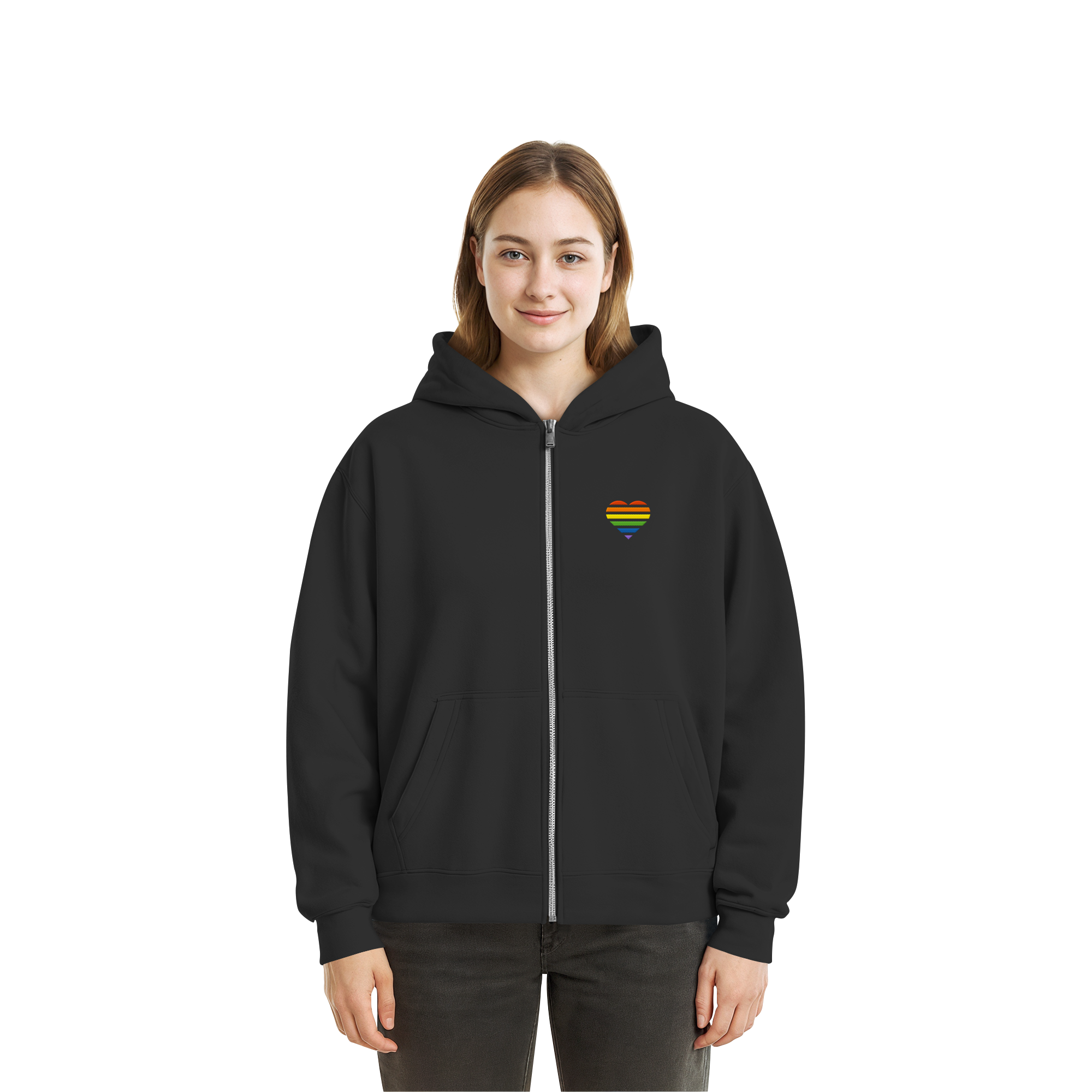 Fluffy Boxcut Zipper - Pride Flag Herz Stick