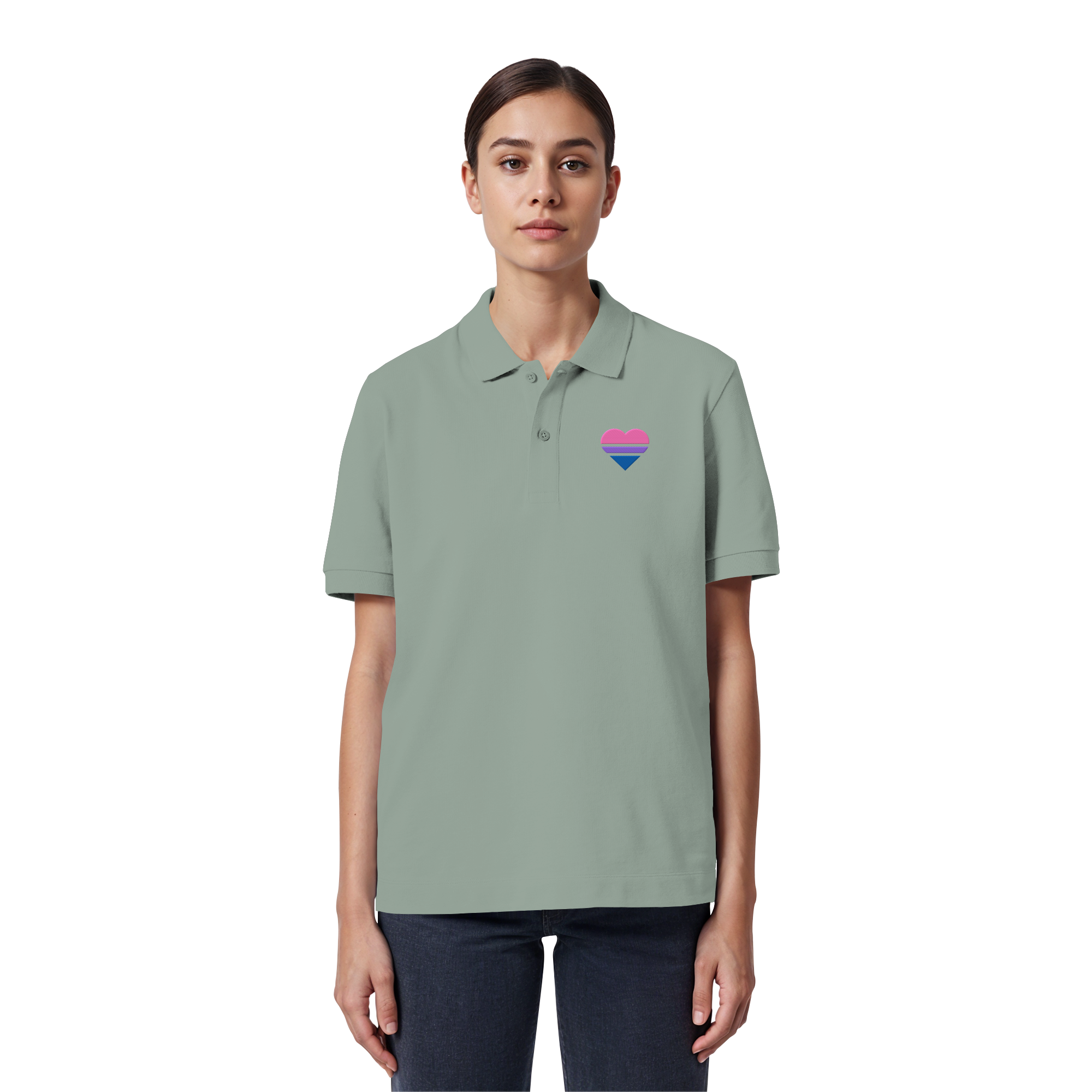 Organic Poloshirt - Bisexual Flag Herz Stick