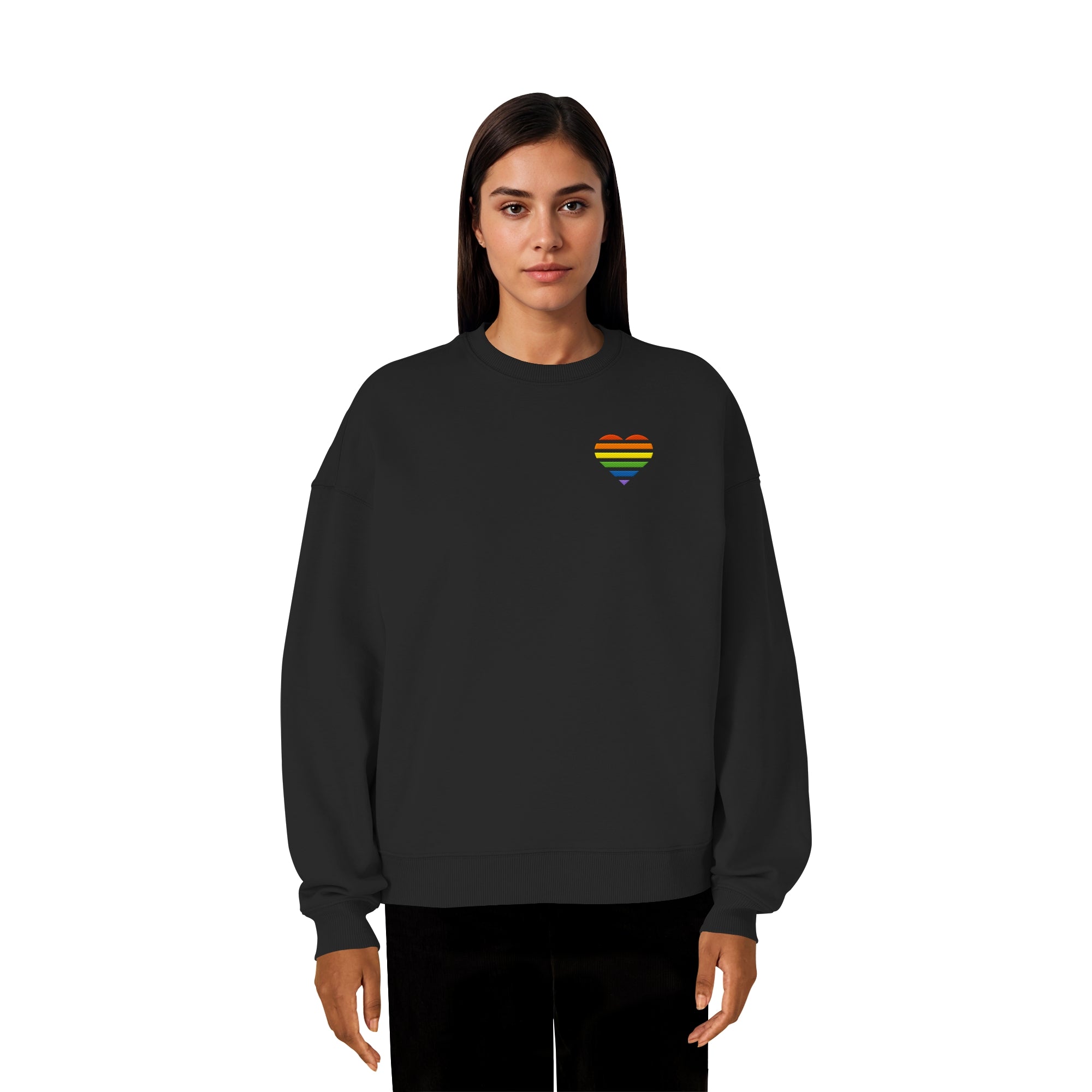 Organic Oversize Sweatshirt - Pride Flag Herz Stick