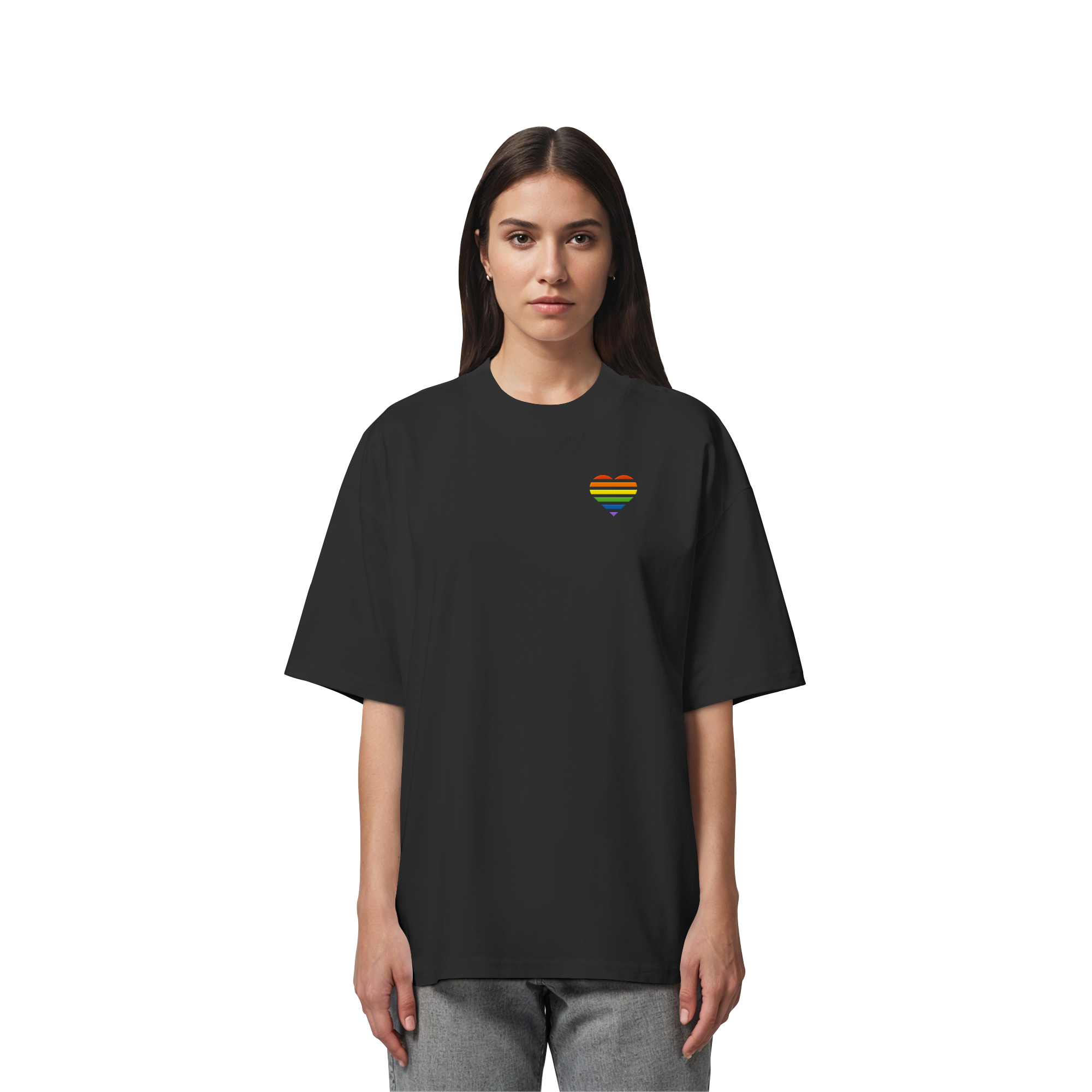 Organic Oversize Shirt - Pride Flag Herz Stick