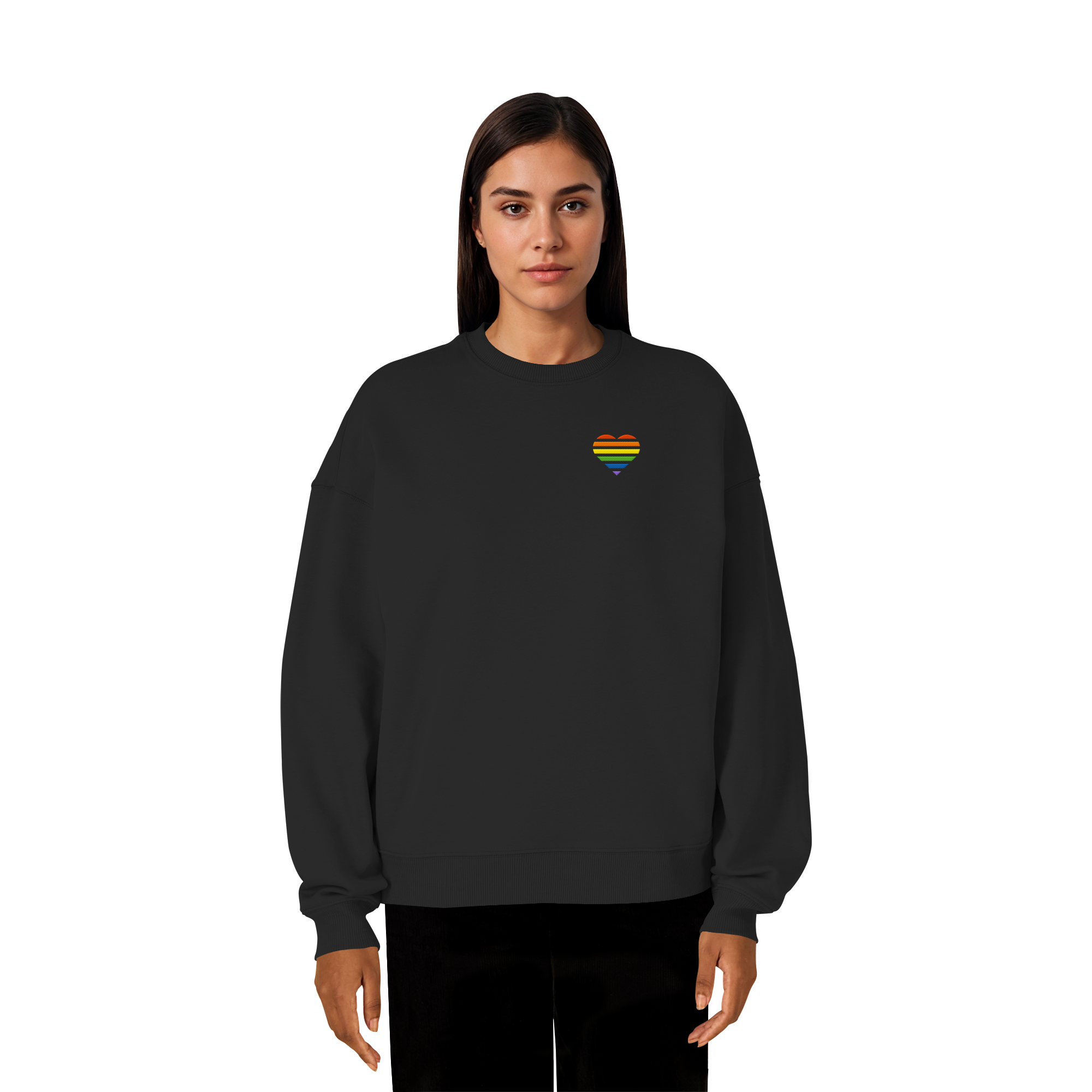 Organic Oversize Sweatshirt - Pride Flag Herz Stick
