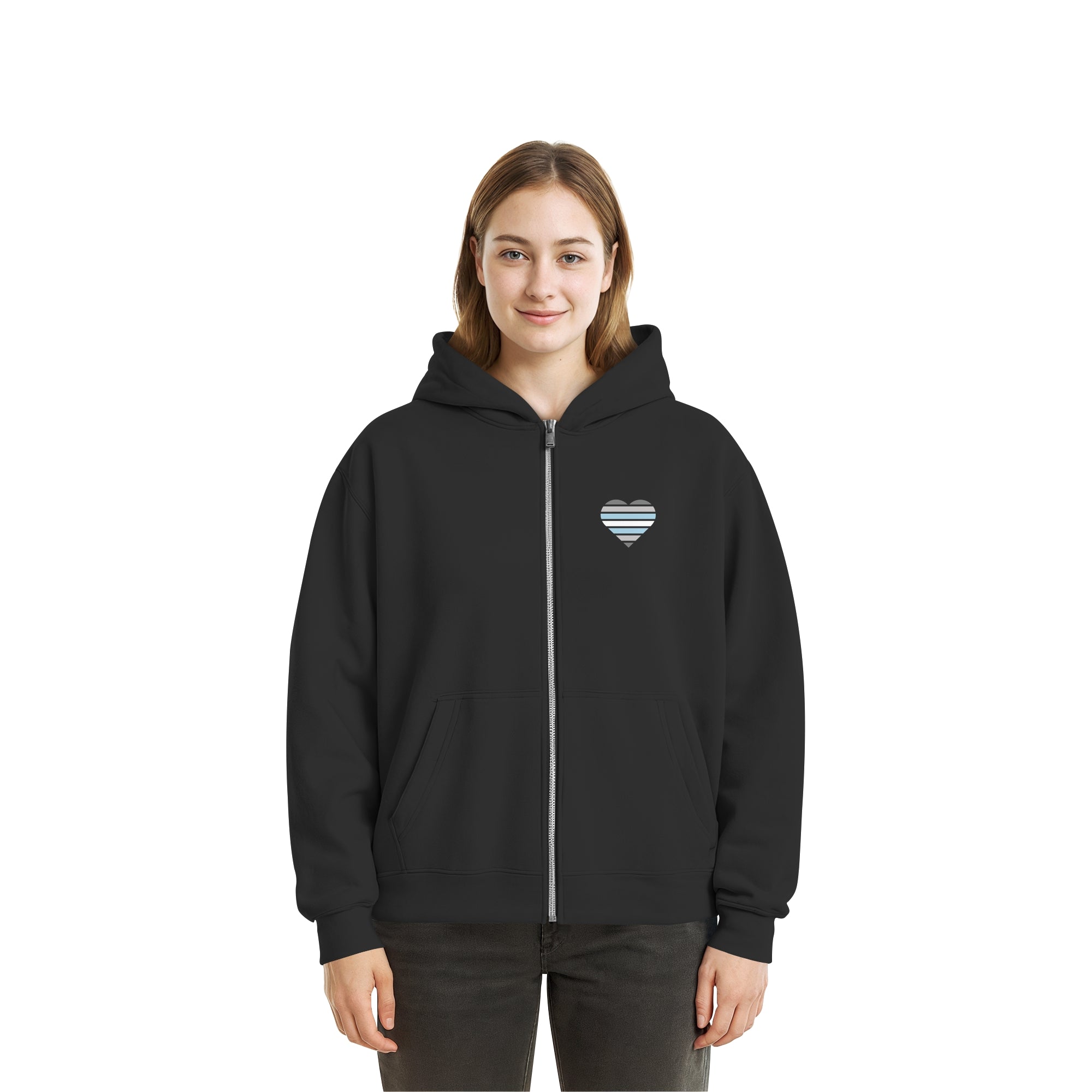 Fluffy Boxcut Zipper - Demiboy Flag Herz Print