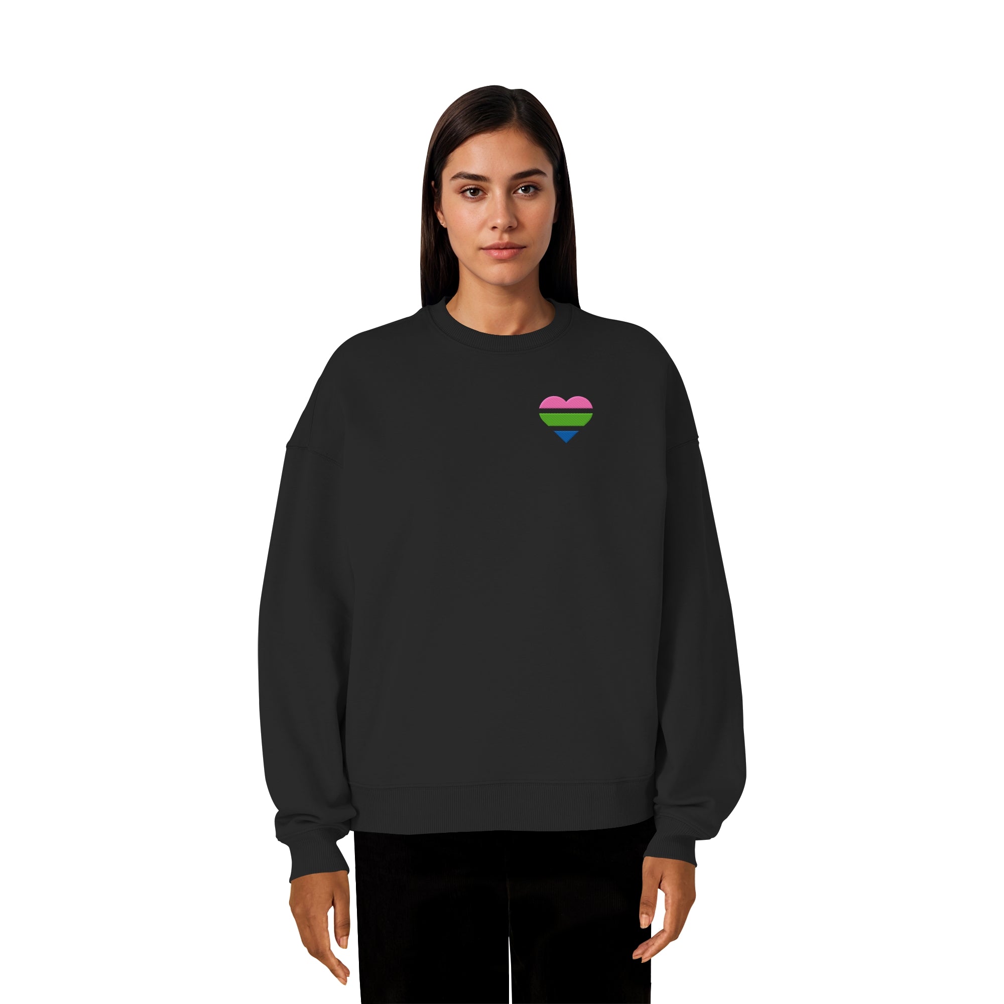 Organic Oversize Sweatshirt - Polysexual Flag Herz Stick