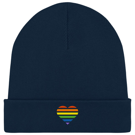 Organic Rib Beanie - Pride Flag Herz Stick