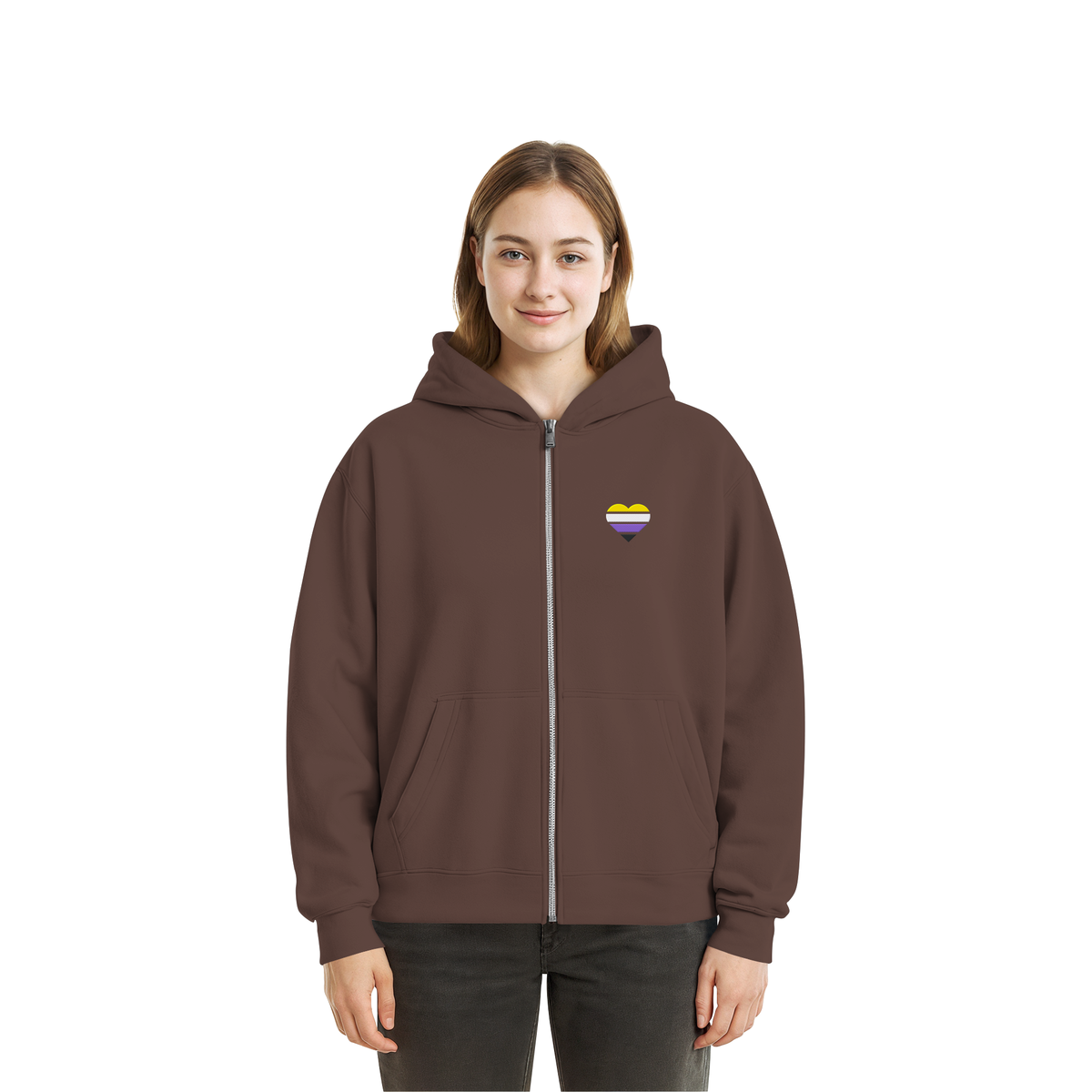 Fluffy Boxcut Zipper mit Herz Stick - Nonbinary