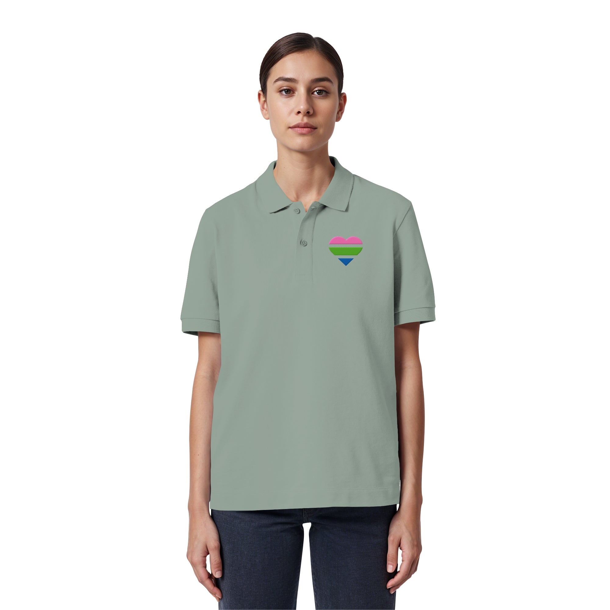 Organic Poloshirt - Polysexual Flag Herz Stick