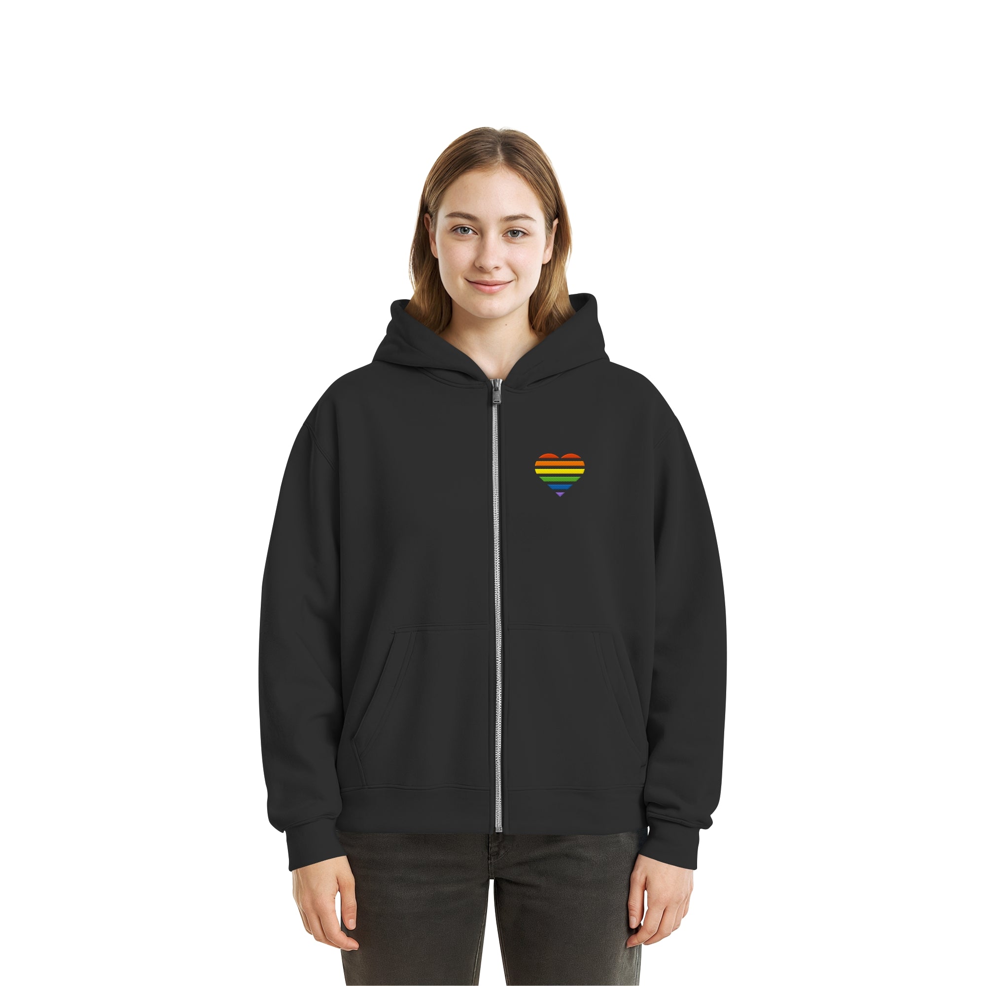 Fluffy Boxcut Zipper - Pride Flag Herz Stick