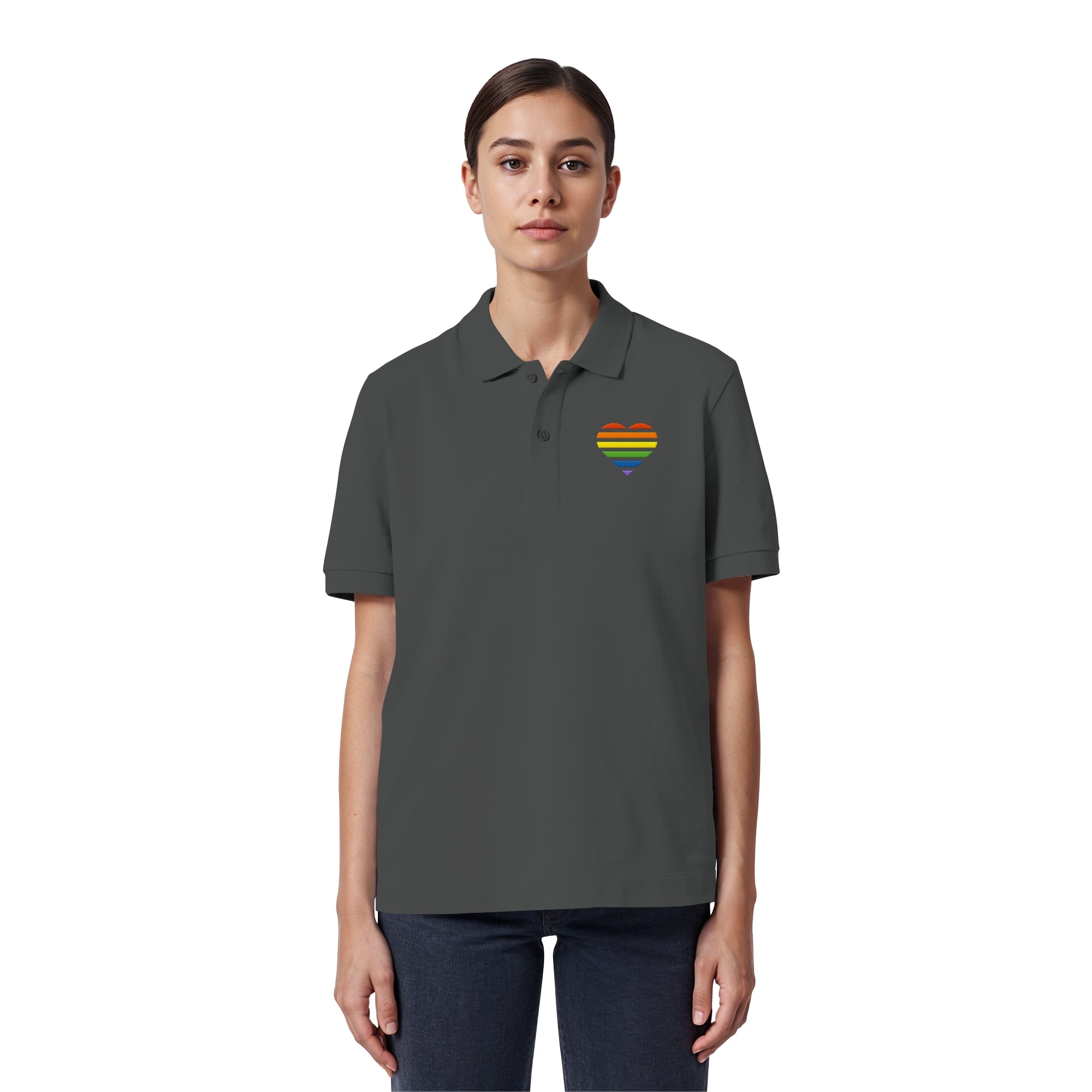 Organic Poloshirt - Pride Flag Herz Stick
