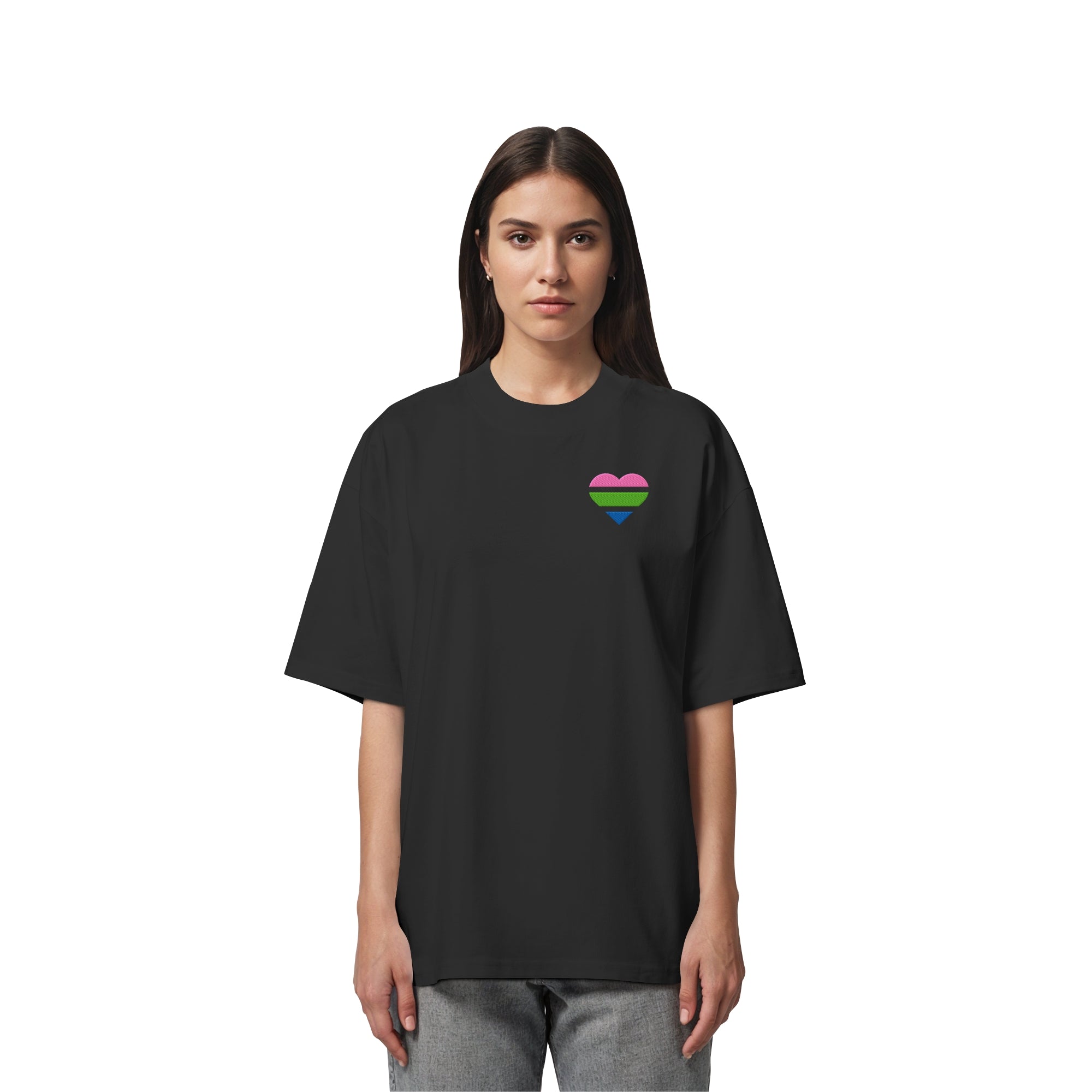 Organic Oversize Shirt - Polysexual Flag Herz Stick