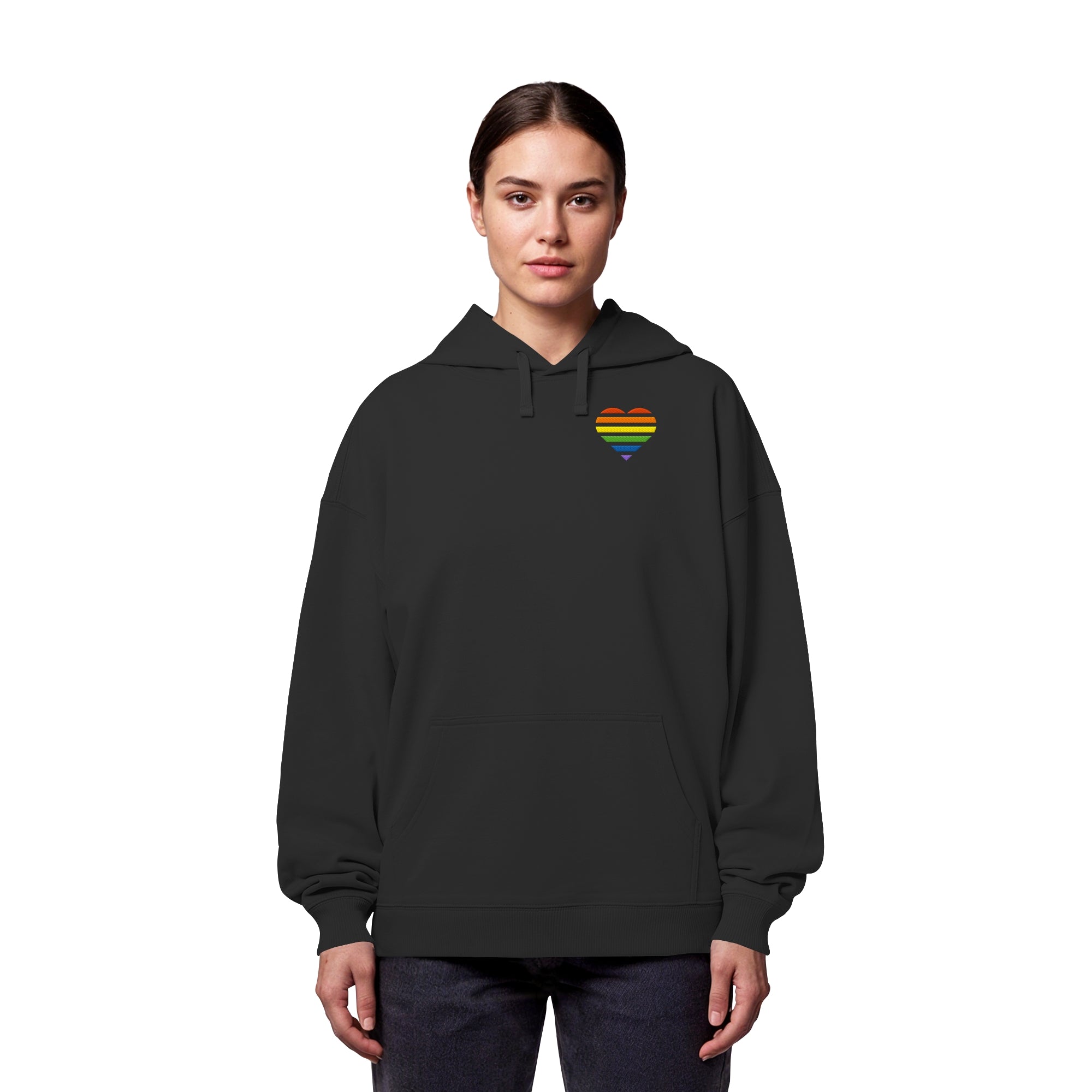Organic Oversize Hoodie - Pride Flag Herz Stick