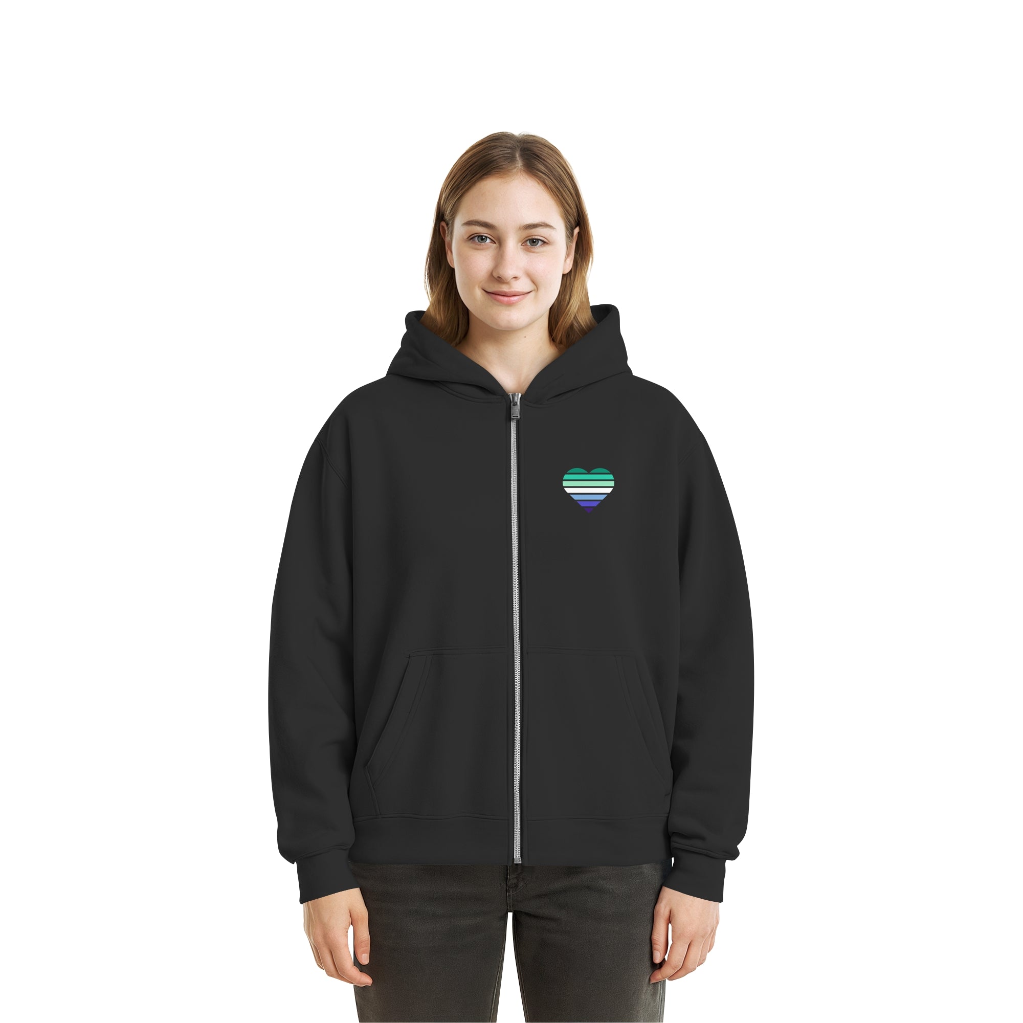Fluffy Boxcut Zipper - Gay Flag Herz Print