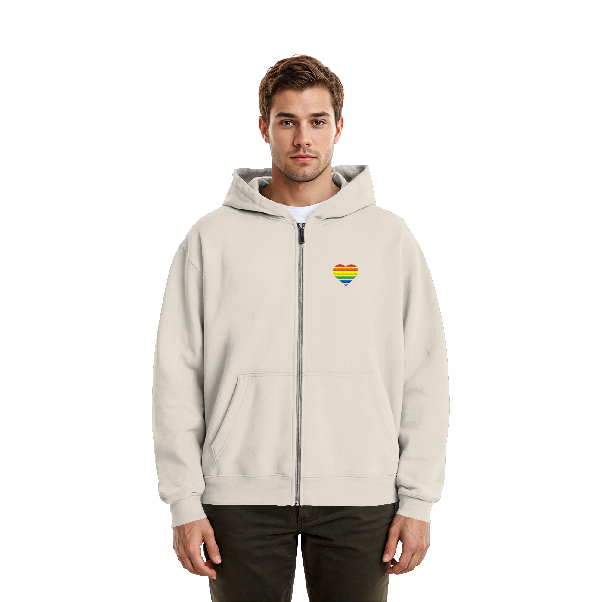 Fluffy Boxcut Zipper - Pride Flag Herz Stick